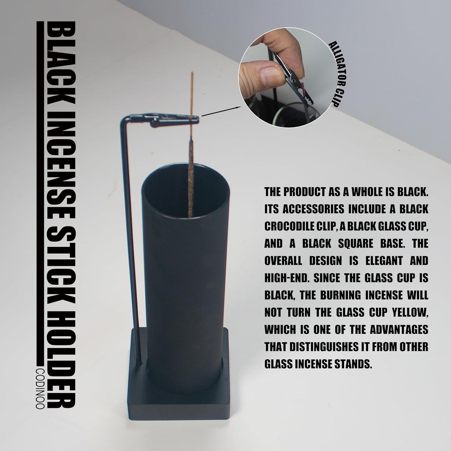 Soporte de Incienso Moderno CODINOO Negro con Recogedor de Cenizas