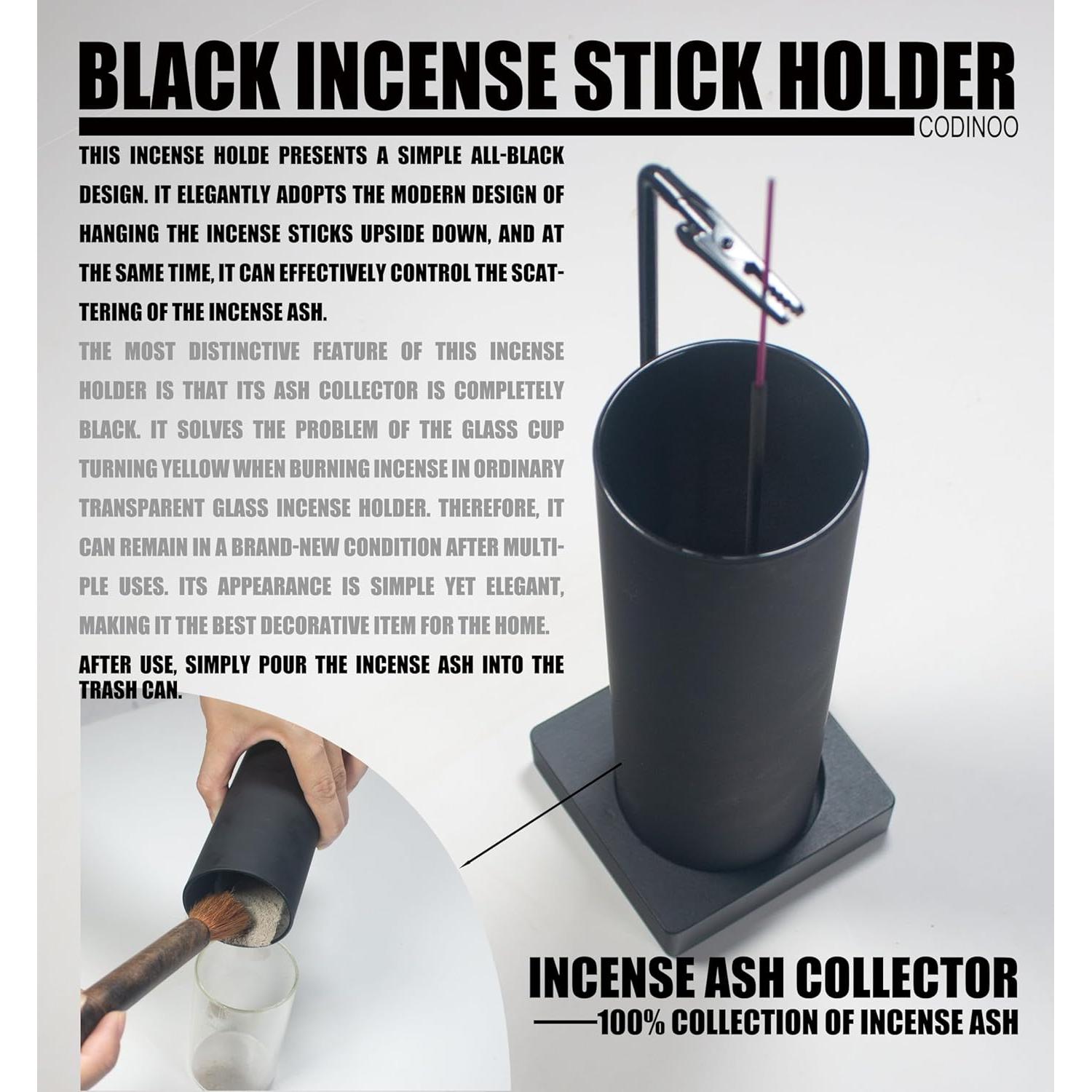 Soporte de Incienso Moderno CODINOO Negro con Recogedor de Cenizas