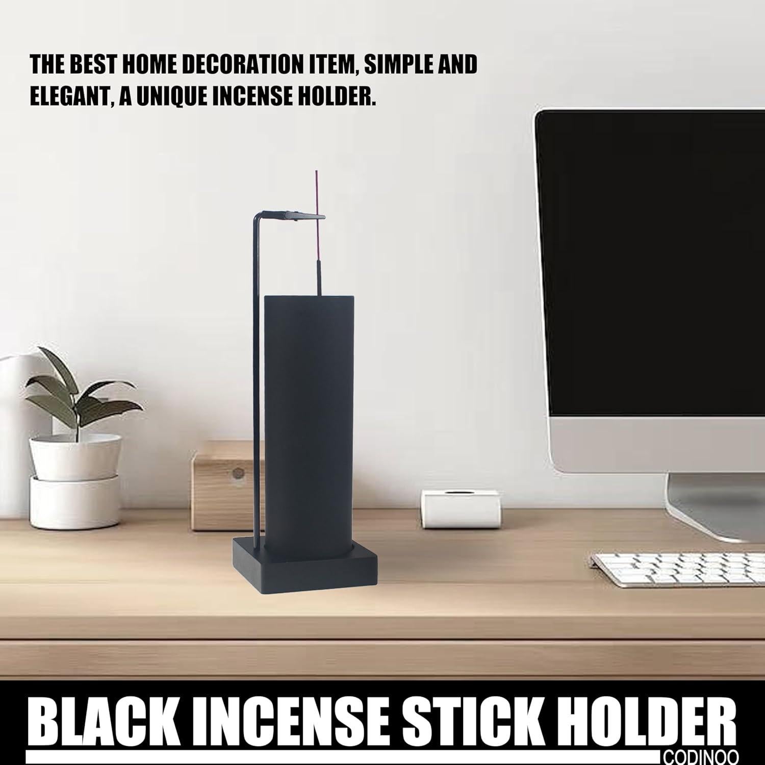 Soporte de Incienso Moderno CODINOO Negro con Recogedor de Cenizas
