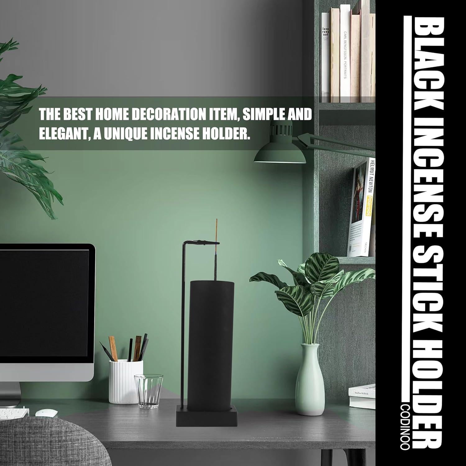 Soporte de Incienso Moderno CODINOO Negro con Recogedor de Cenizas