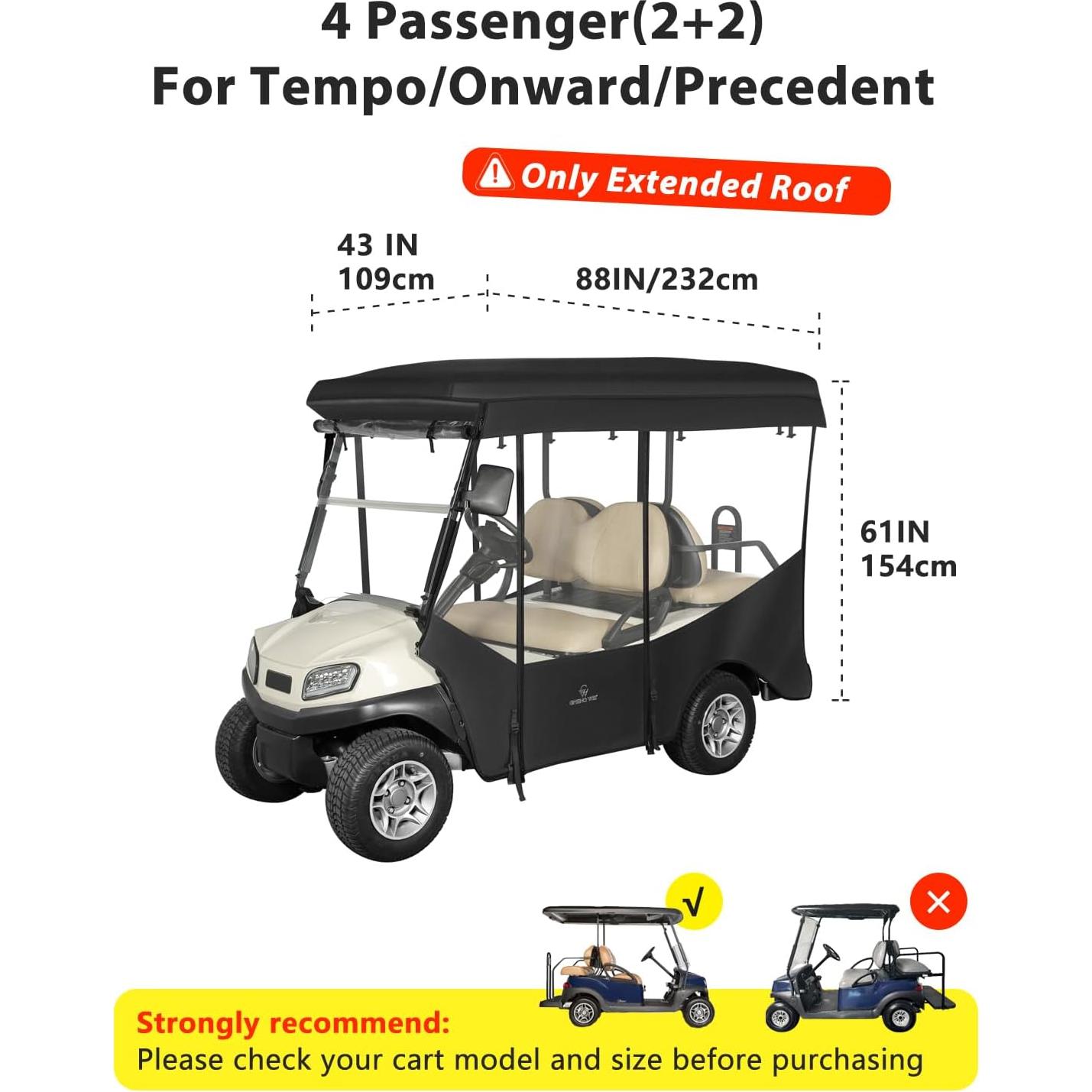 Cubierta de Carro de Golf 4 Pasajeros CHENGWEI Techo Extendido
