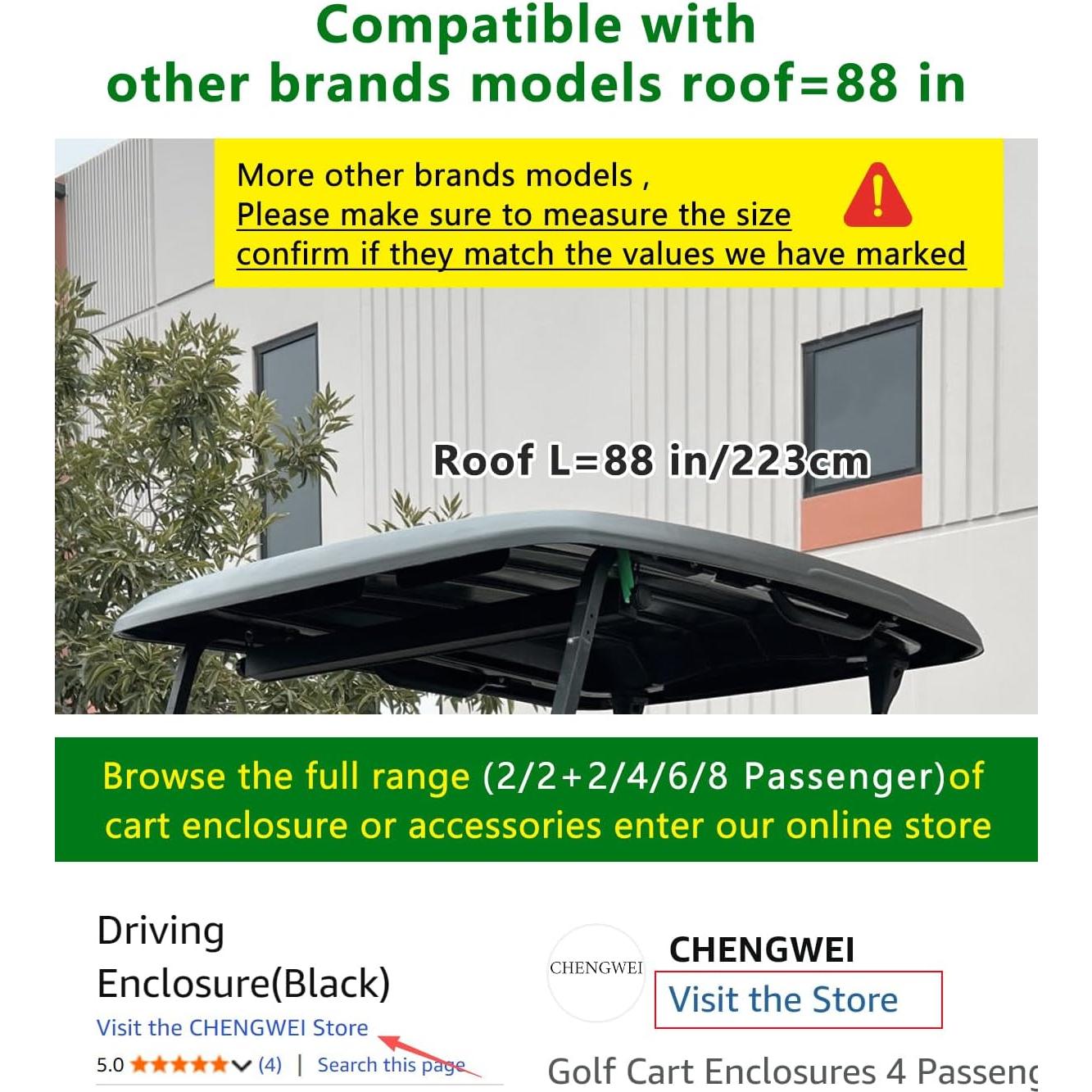 Cubierta de Carro de Golf 4 Pasajeros CHENGWEI Techo Extendido