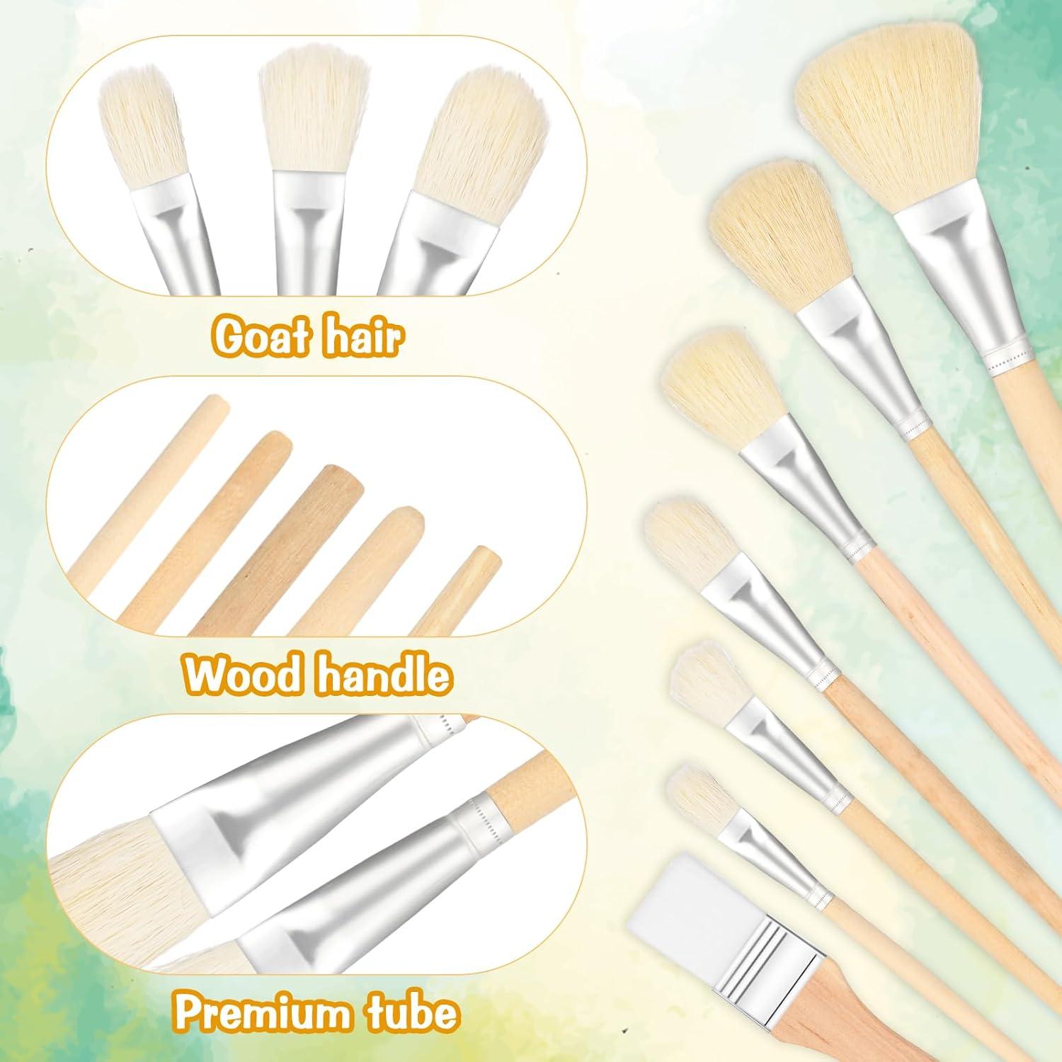 Juego de 7 Pinceles de Arte Ajcotahm - Mango de Madera y Cerda de Cabra