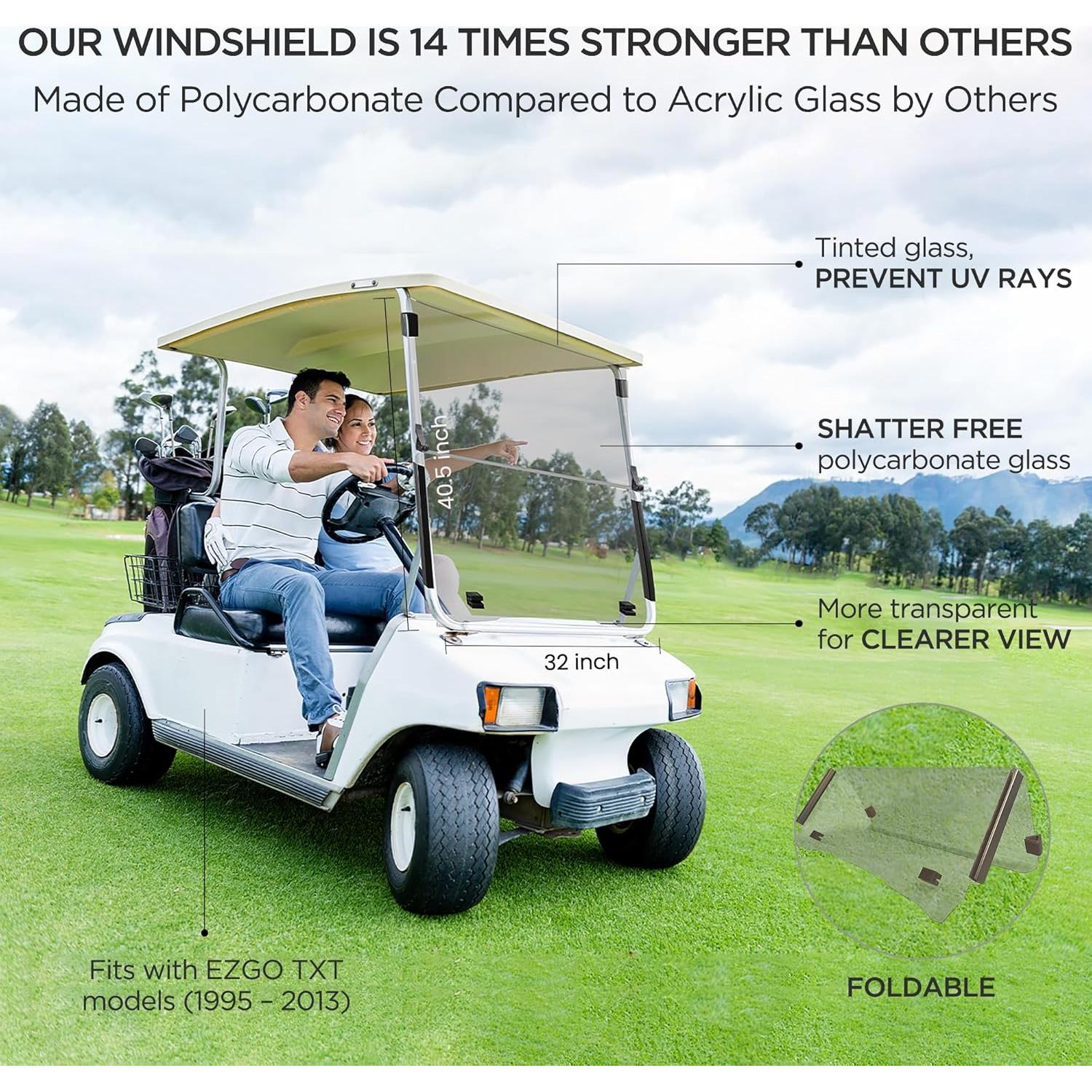 Parabrisas EZGO TXT 1995-2013 Plegable UV Resistente a Impactos
