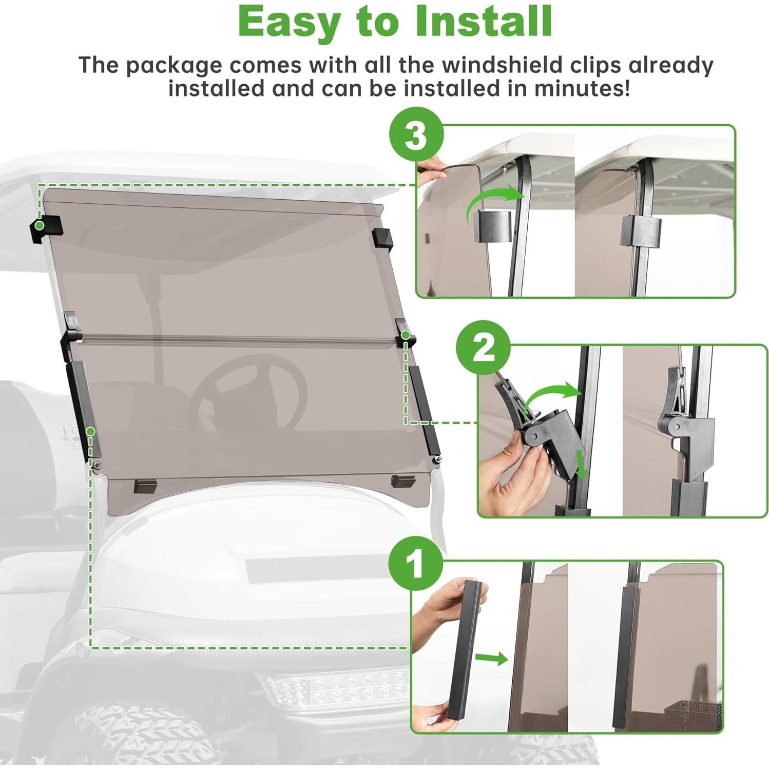 Parabrisas Plegable 10L0L para Club Car Precedent 2004-Up, Claro/Tintado, 95.25x85.34 cm