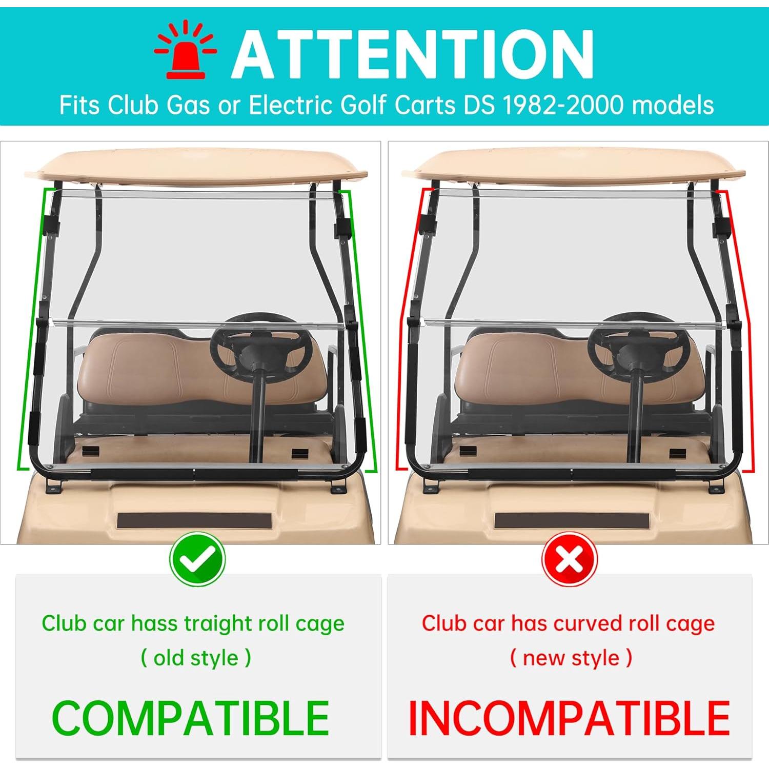 Parabrisas Plegable 10L0L para Carrito Golf Club Car DS 1982-2000.5