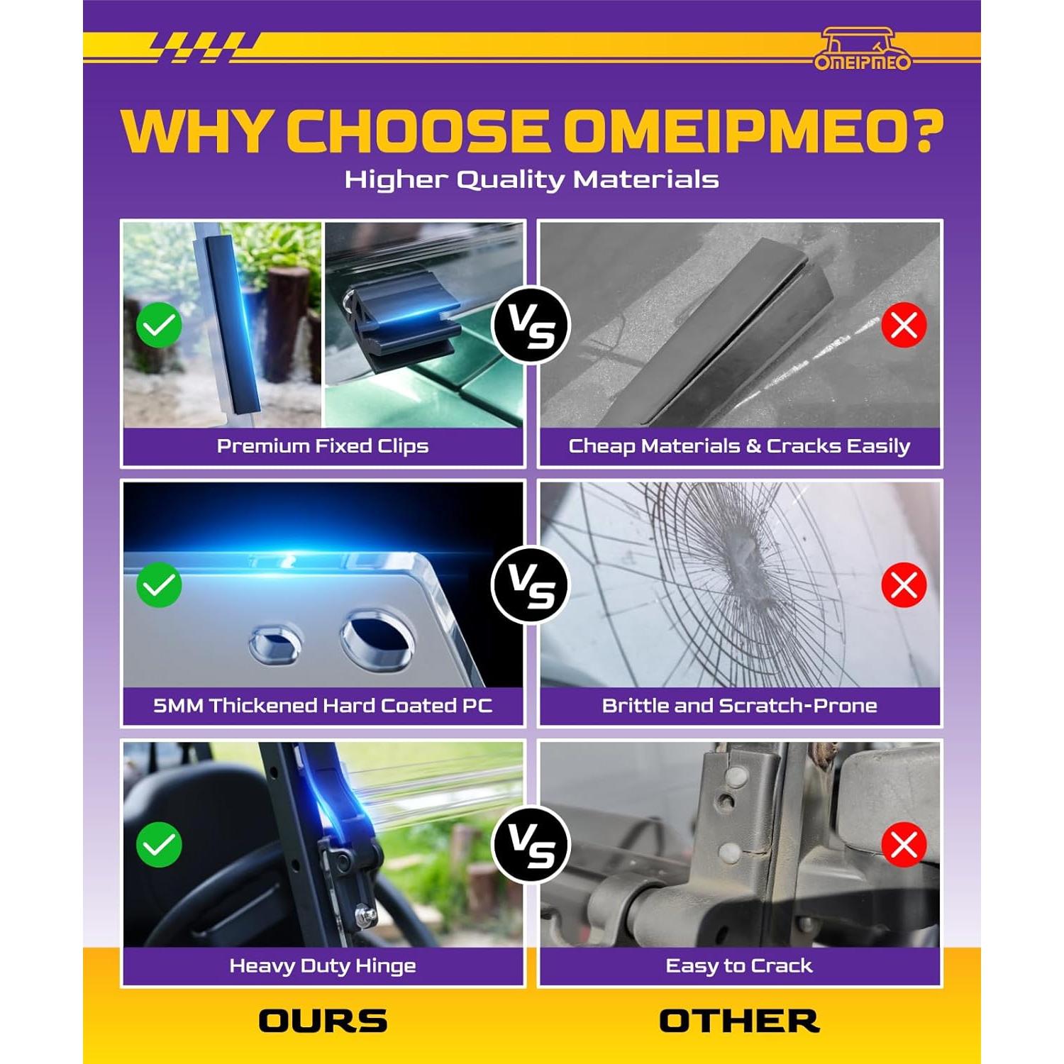 Parabrisas Plegable OMEIPMEO para Golf Cart YAMAHA G29 2007-2016