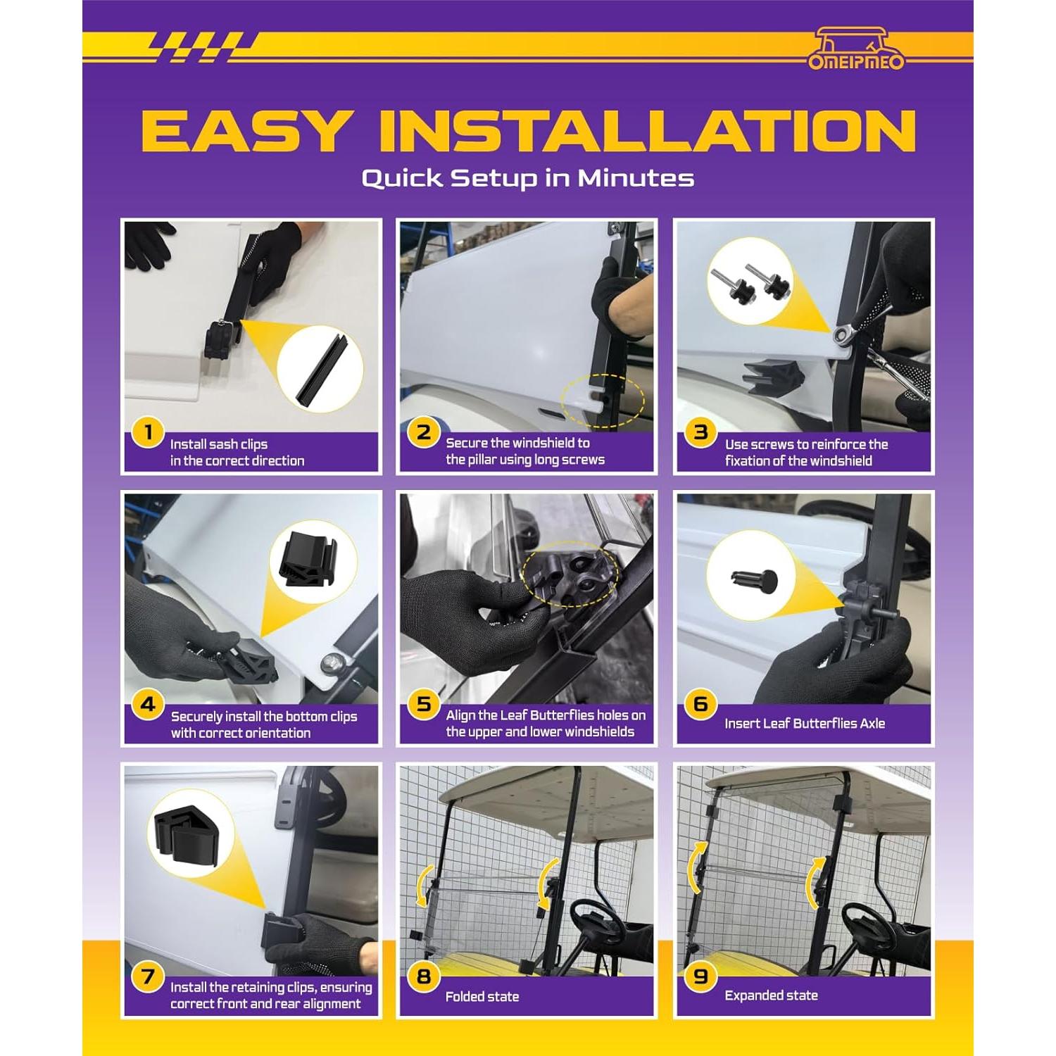 Parabrisas Plegable OMEIPMEO para Golf Cart YAMAHA G29 2007-2016