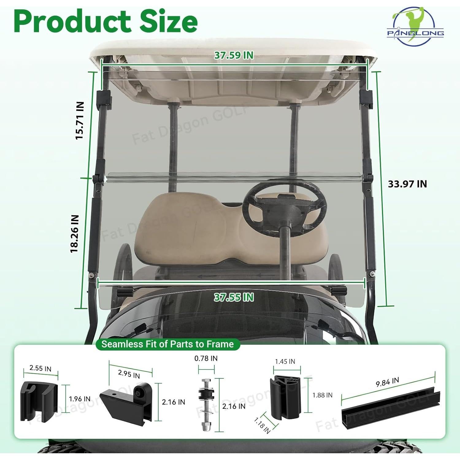 Parabrisas Tinteado Panglong para Carro de Golf 2004-Up 95.49x86.25cm