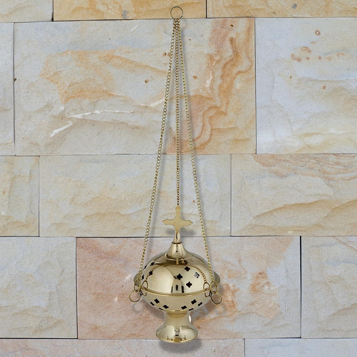 Quemador de Incienso Colgante Needzo con Cruz de Latón 30 cm