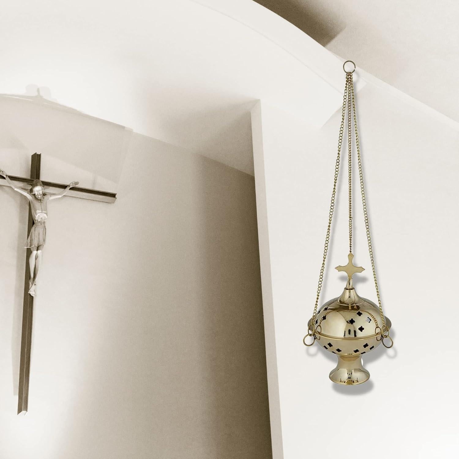 Quemador de Incienso Colgante Needzo con Cruz de Latón 30 cm