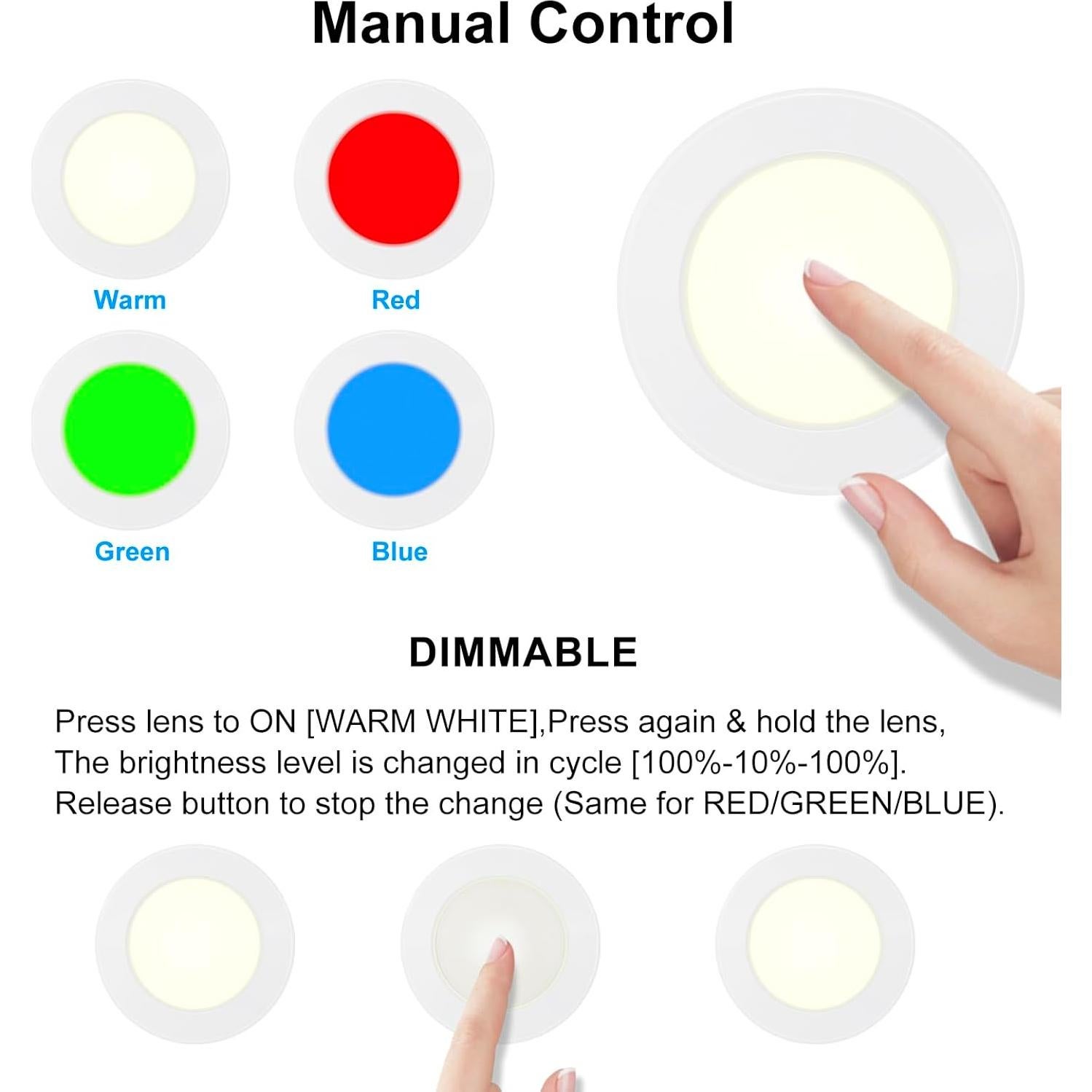 Luces LED Puck Inalámbricas HONGUT con Control Remoto RF - 3 Piezas