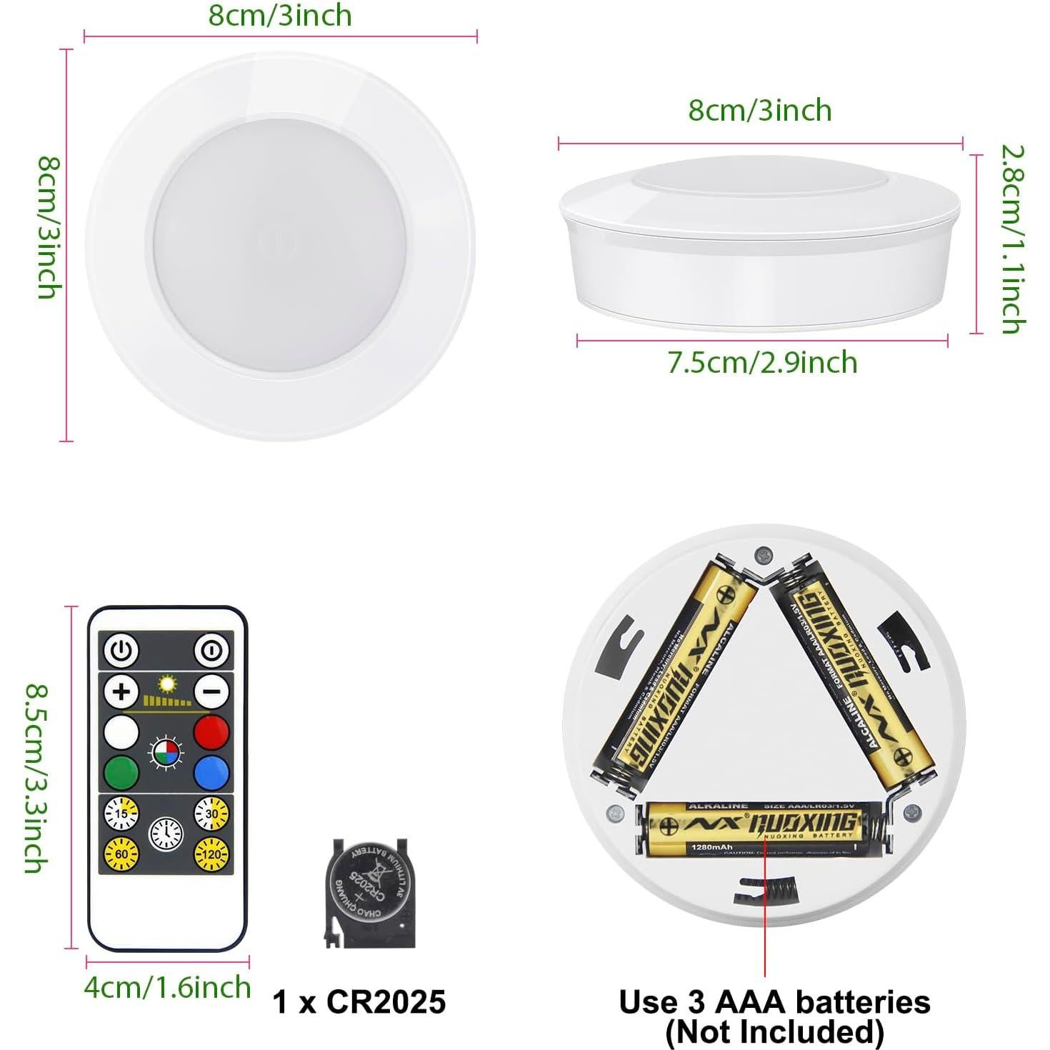 Luces LED Puck Inalámbricas HONGUT con Control Remoto RF - 3 Piezas