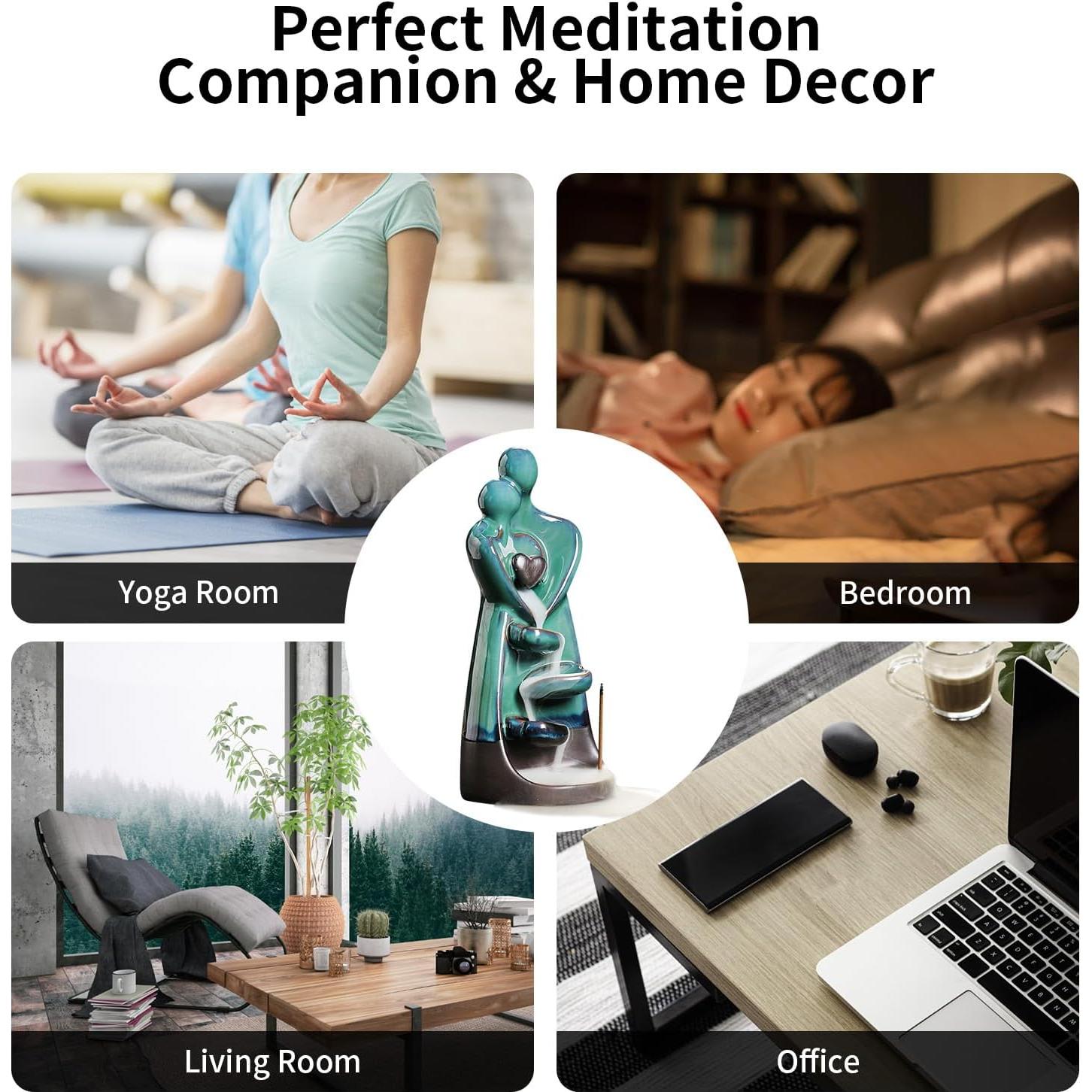 Soporte de Incienso de Retroceso YYW Cerámico Amantes Abrazados con 20 Conos y 30 Varitas