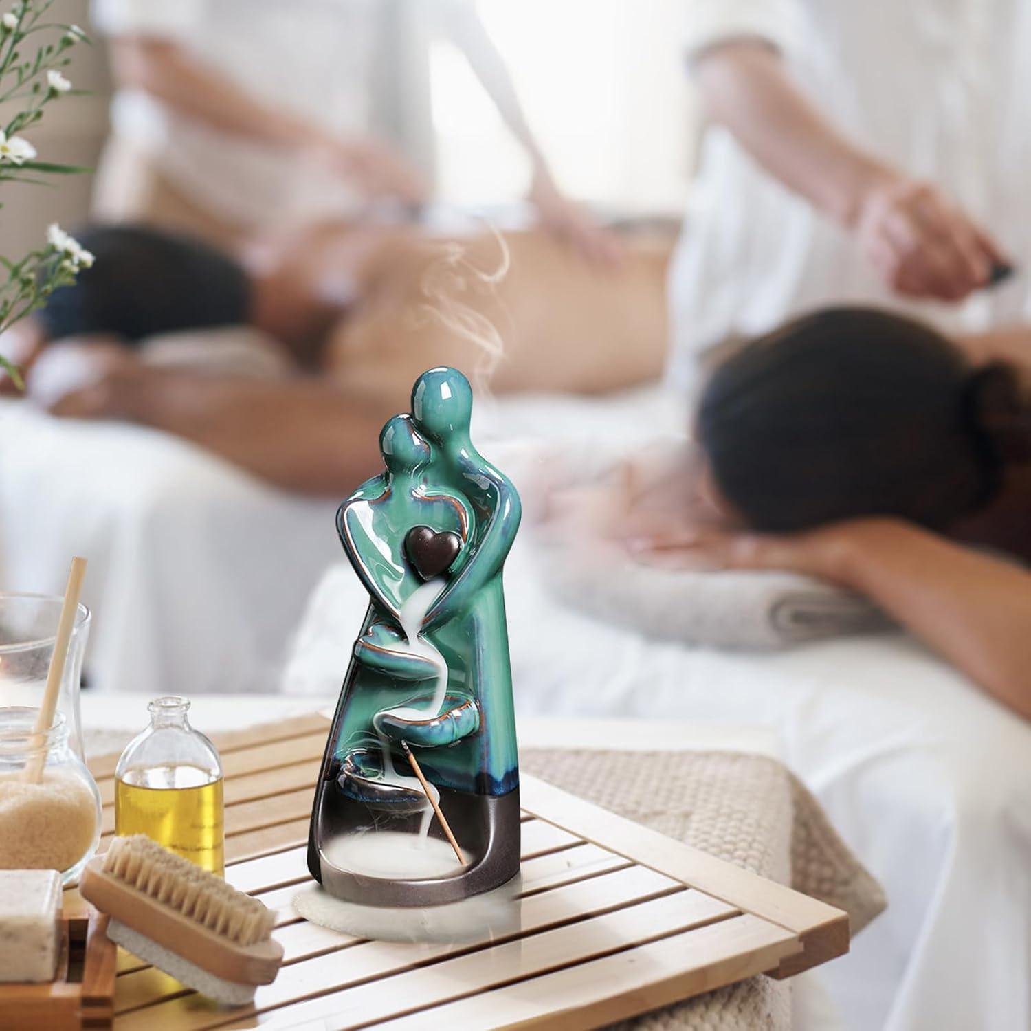 Soporte de Incienso de Retroceso YYW Cerámico Amantes Abrazados con 20 Conos y 30 Varitas