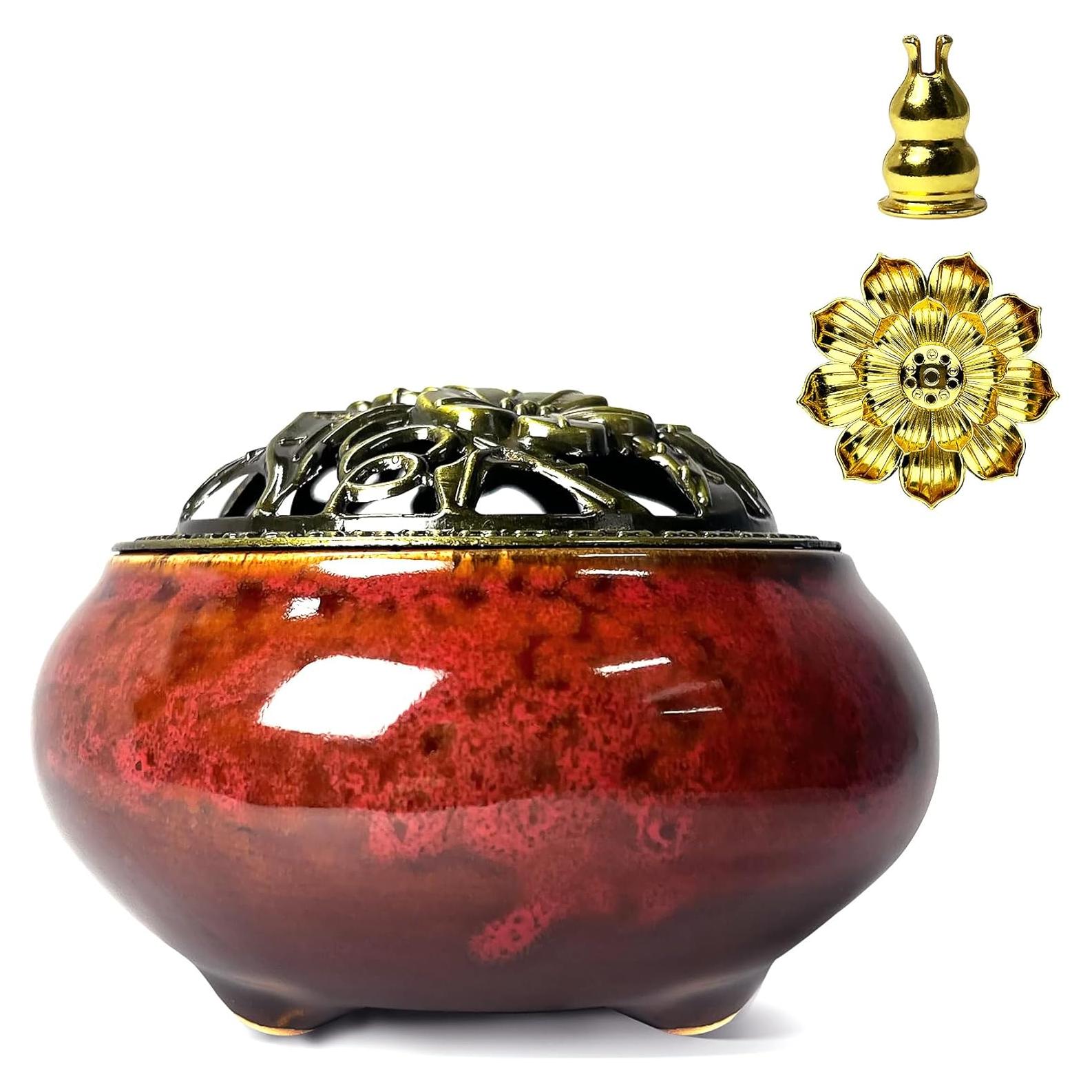 Quemador de Incienso de Cerámica X&Y Life Rojo 13.5cm