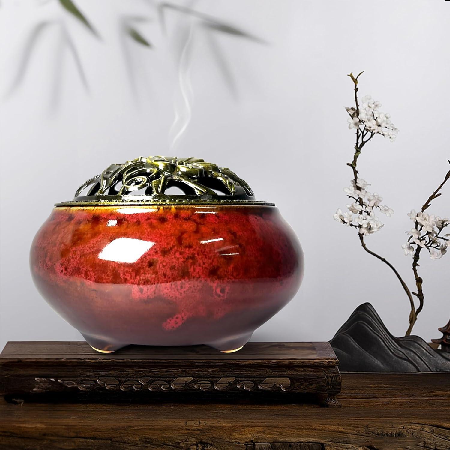 Quemador de Incienso de Cerámica X&Y Life Rojo 13.5cm