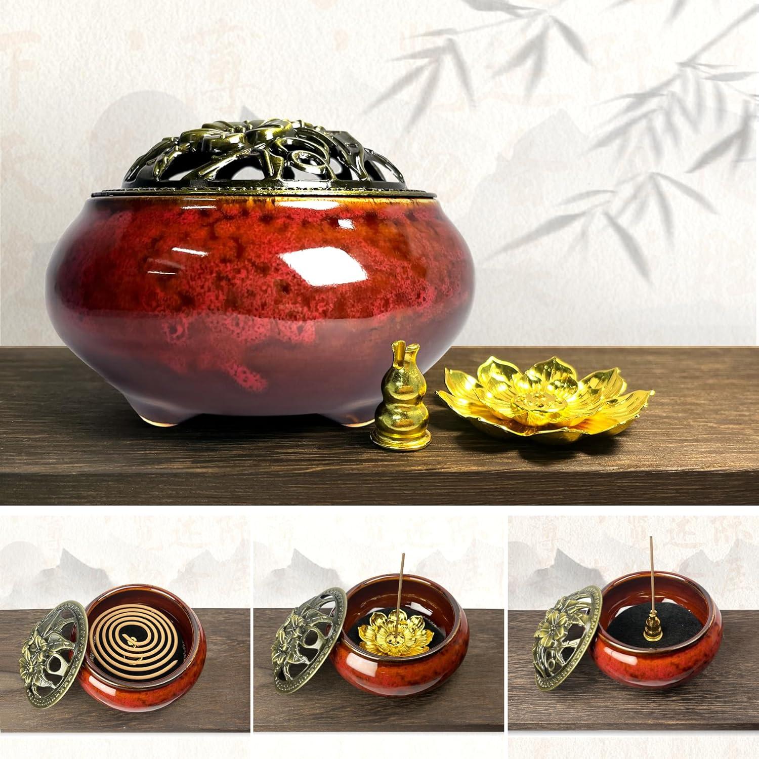 Quemador de Incienso de Cerámica X&Y Life Rojo 13.5cm