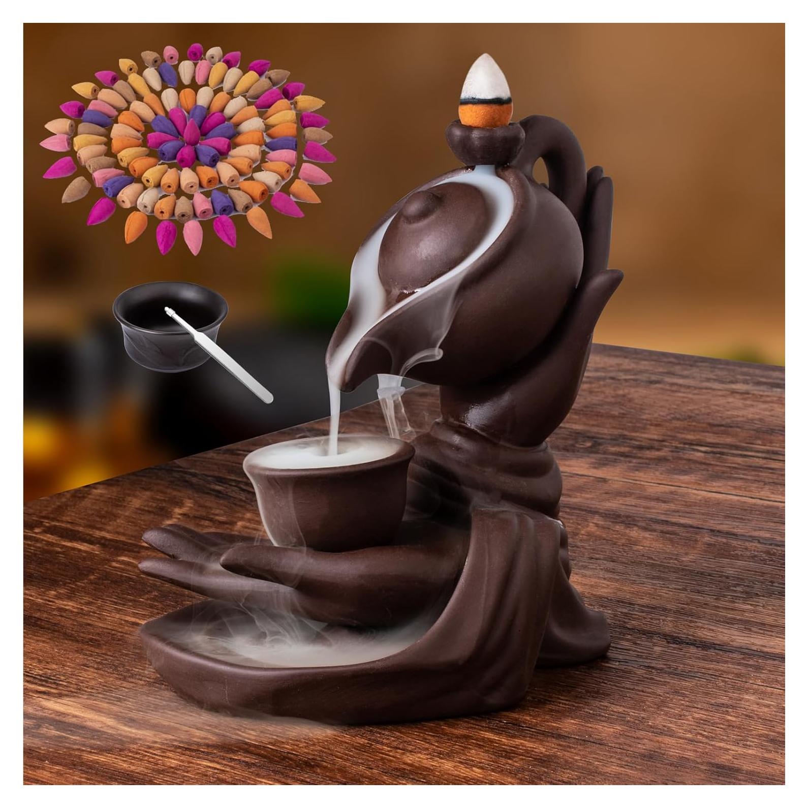 Quemador de Incienso de Retroceso Mano de Buda WONXISYO 14cm