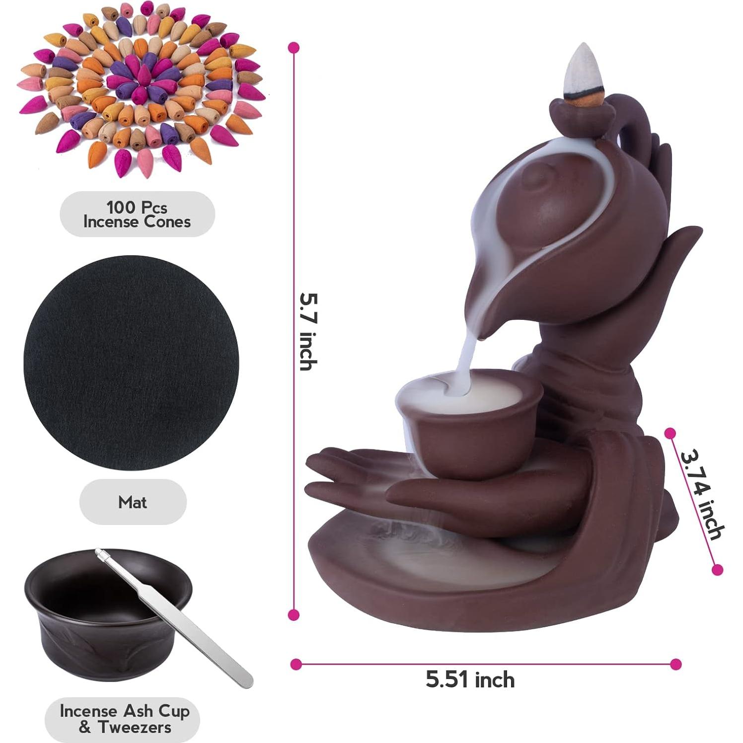 Quemador de Incienso de Retroceso Mano de Buda WONXISYO 14cm