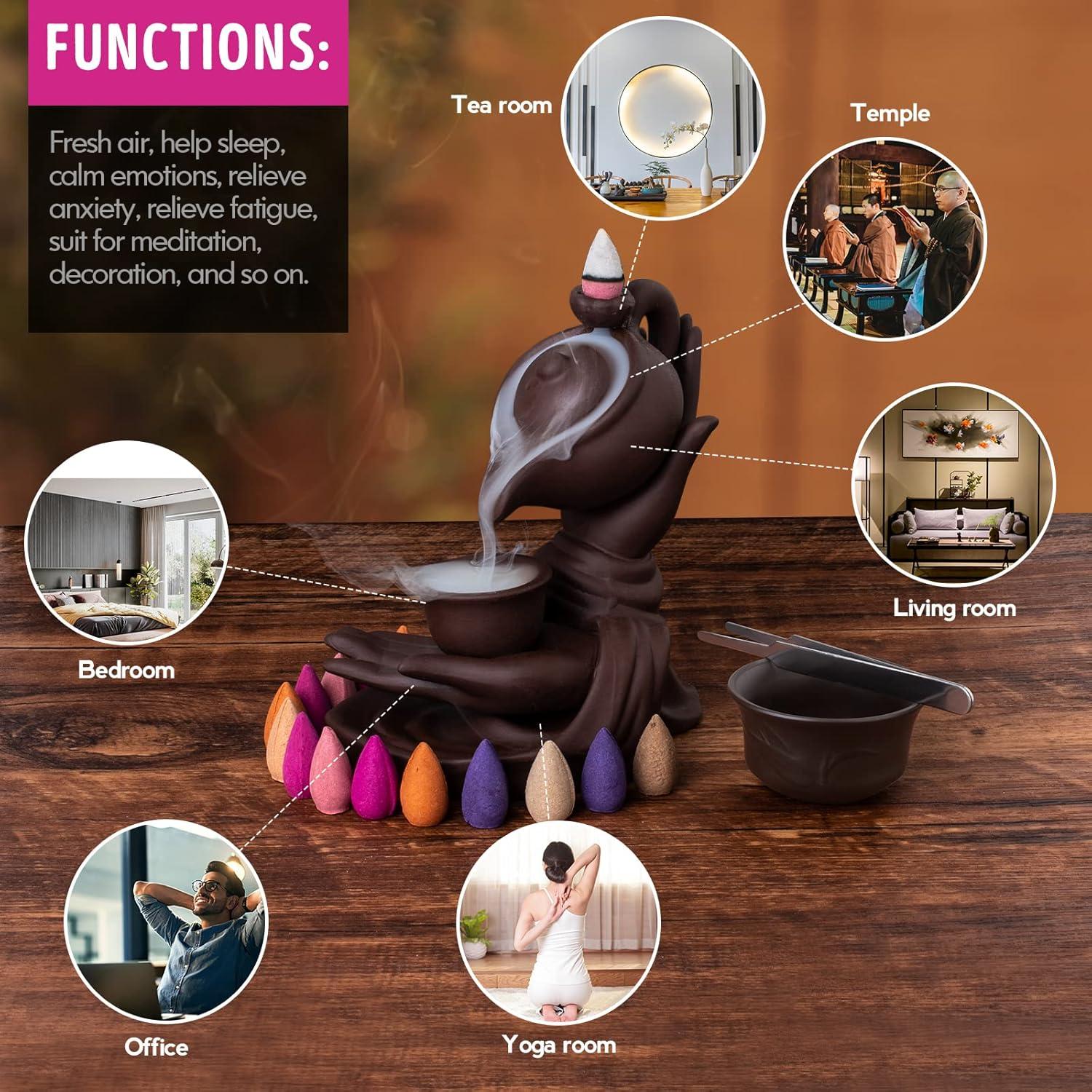 Quemador de Incienso de Retroceso Mano de Buda WONXISYO 14cm