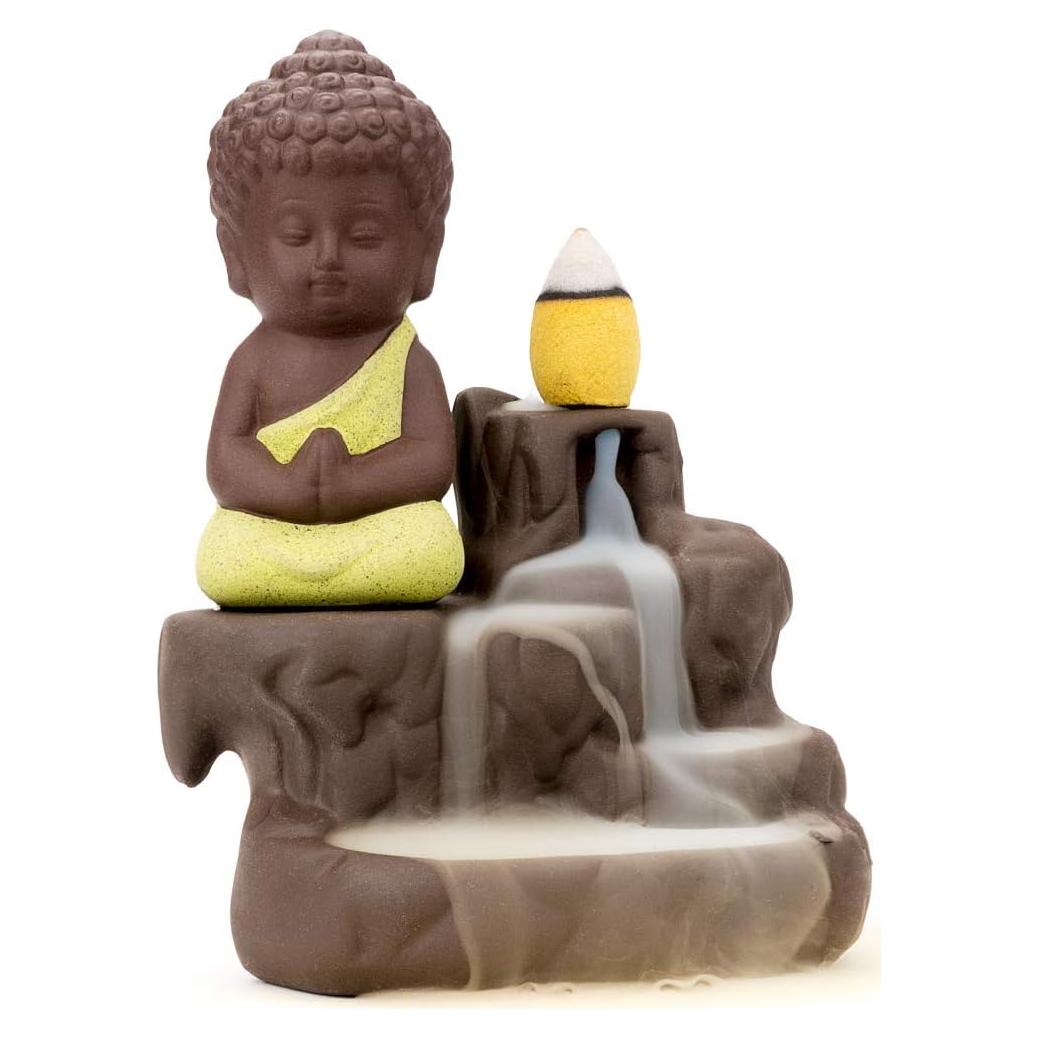 Soporte de Incienso Cascada Cerámica Amarillo Buda 12 cm