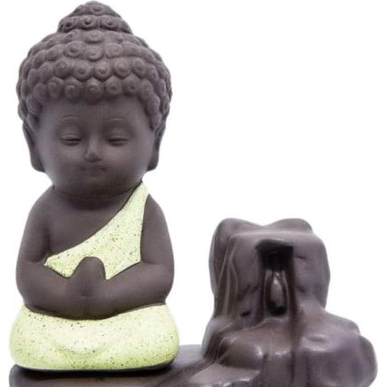 Soporte de Incienso Cascada Cerámica Amarillo Buda 12 cm