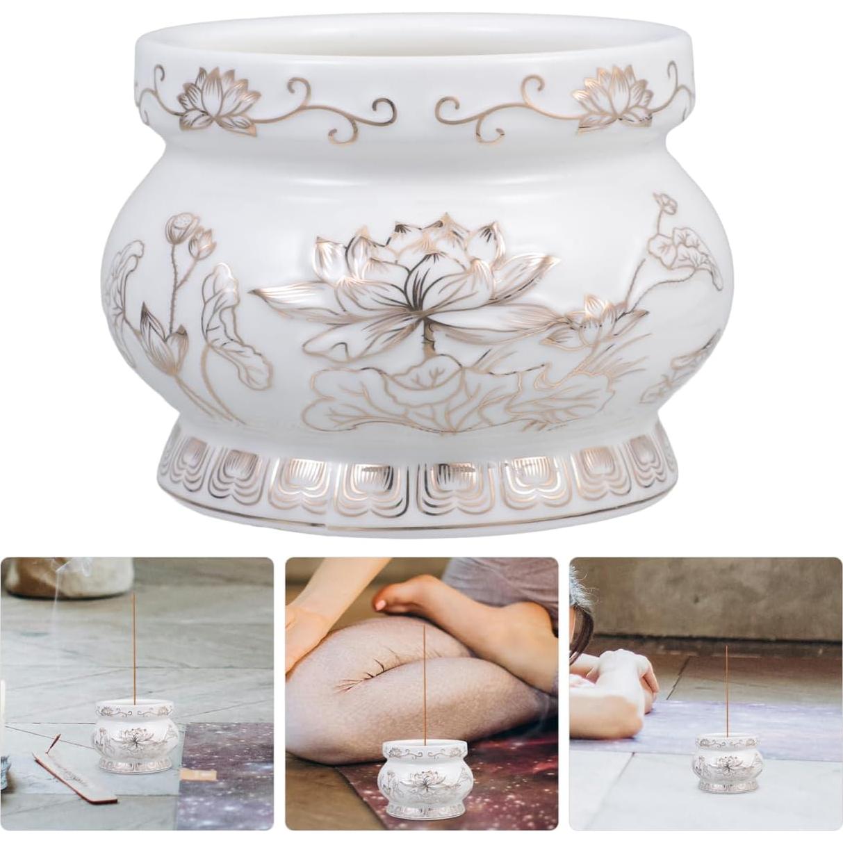 Quemador de Incienso Cerámica HANABASS Loto Blanco 9.5cm