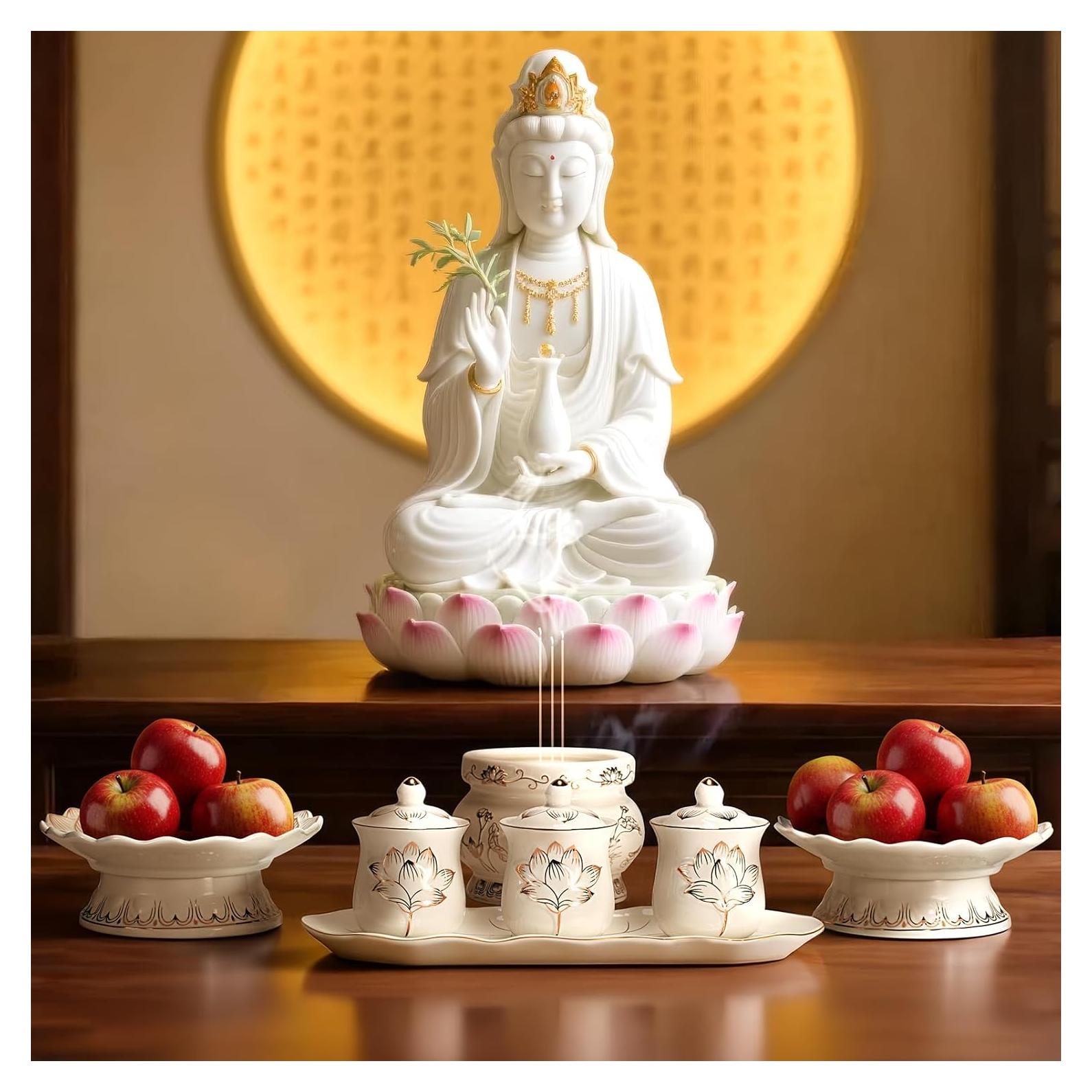 Juego de Suministros para Altar Budista ARBTOTCE - Cerámica Blanca