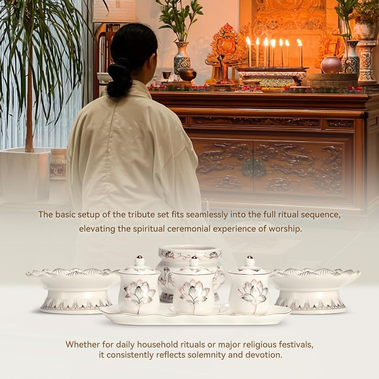 Juego de Suministros para Altar Budista ARBTOTCE - Cerámica Blanca