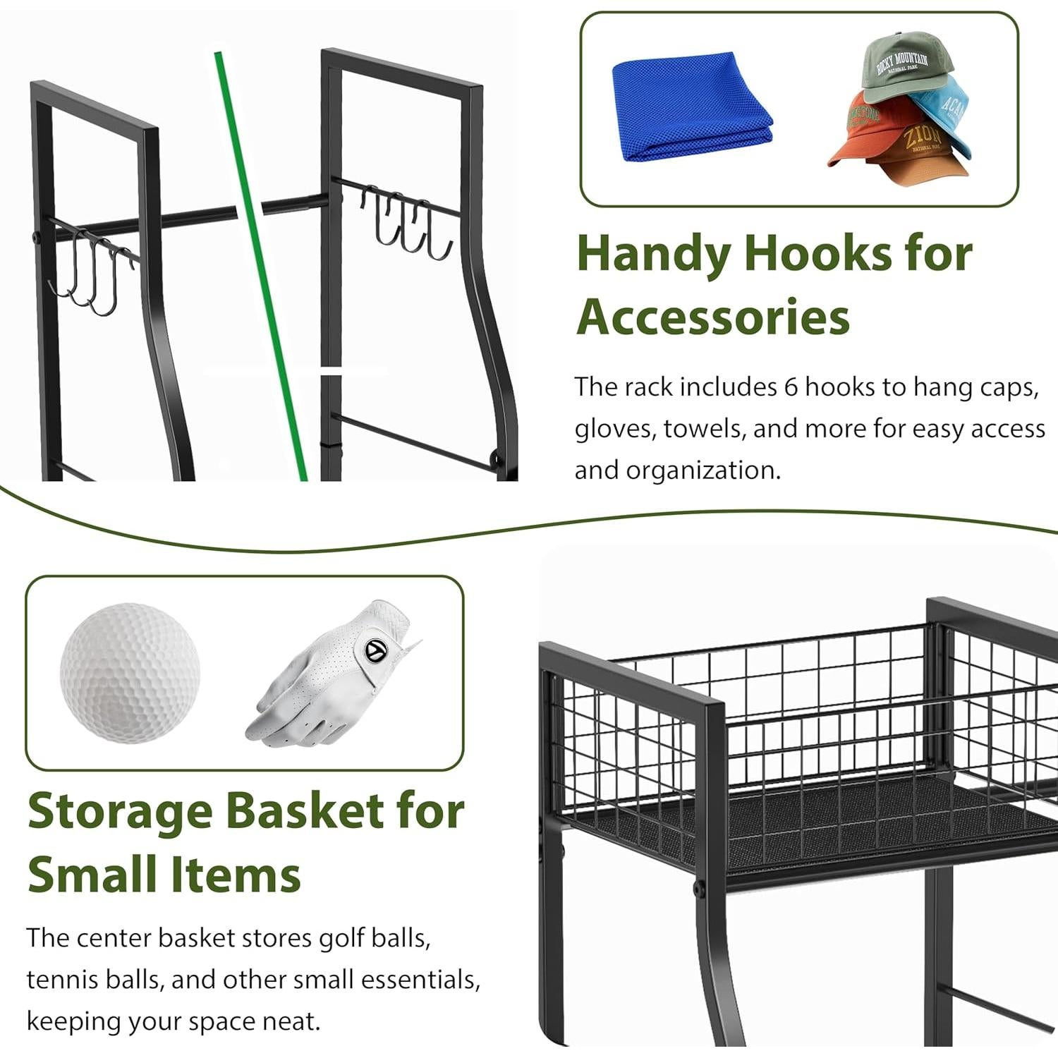 Organizador de Golf Jsskeeim para 2 Bolsas - Estante de Almacenamiento