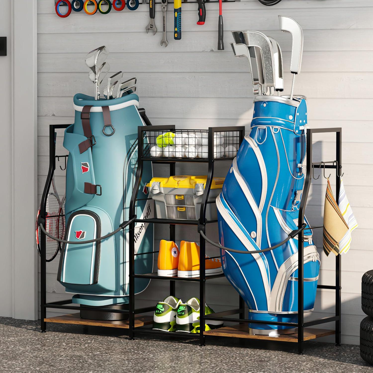 Organizador de Golf Jsskeeim para 2 Bolsas - Estante de Almacenamiento