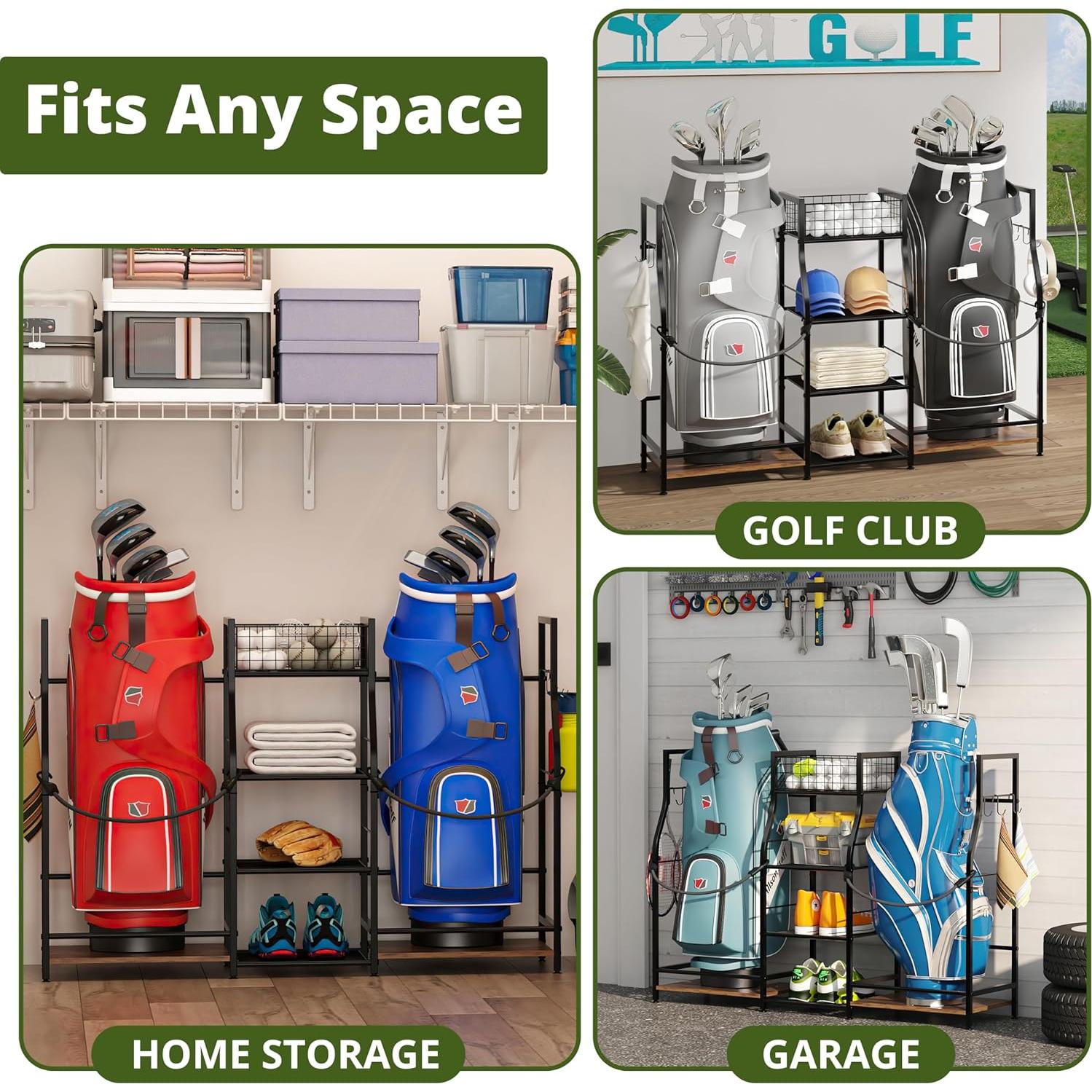 Organizador de Golf Jsskeeim para 2 Bolsas - Estante de Almacenamiento