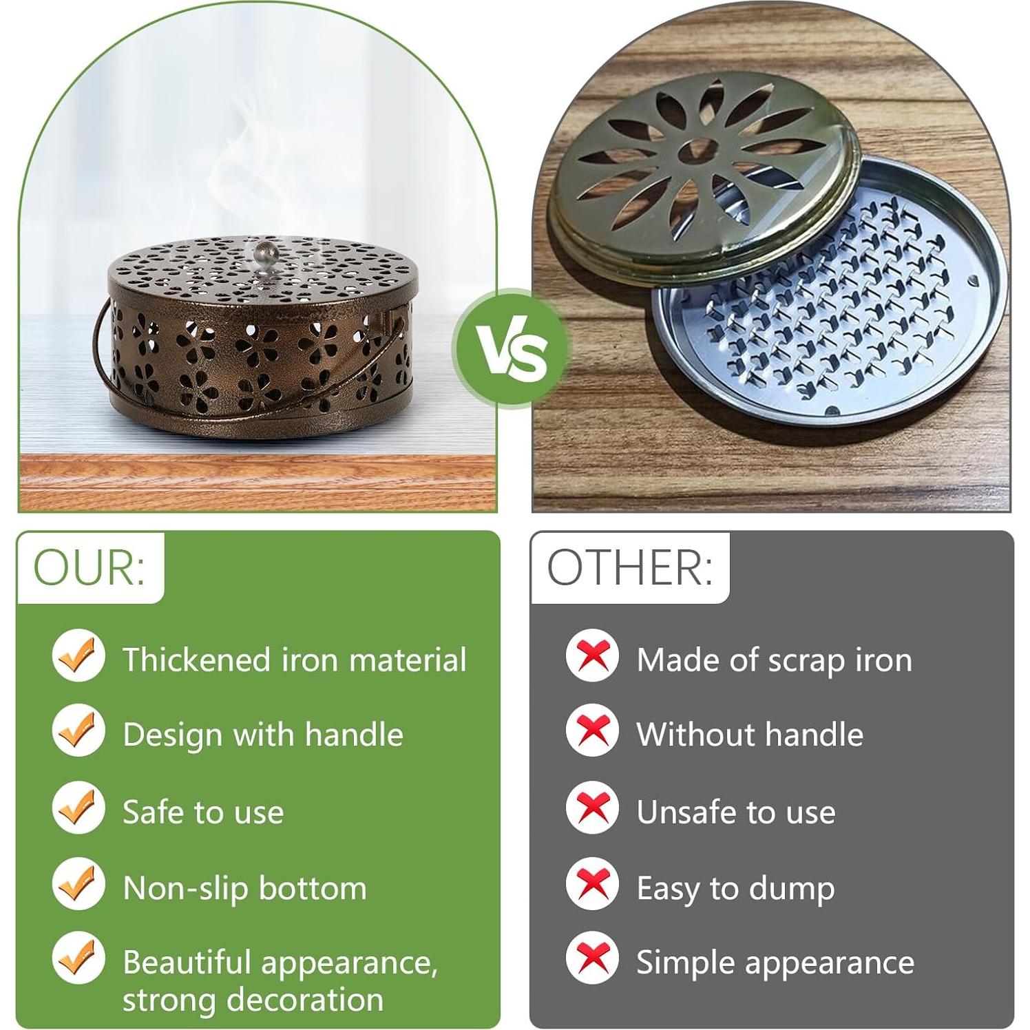 Soporte de Espirales de Mosquito Whiidoom Hierro Bronce 14x6cm