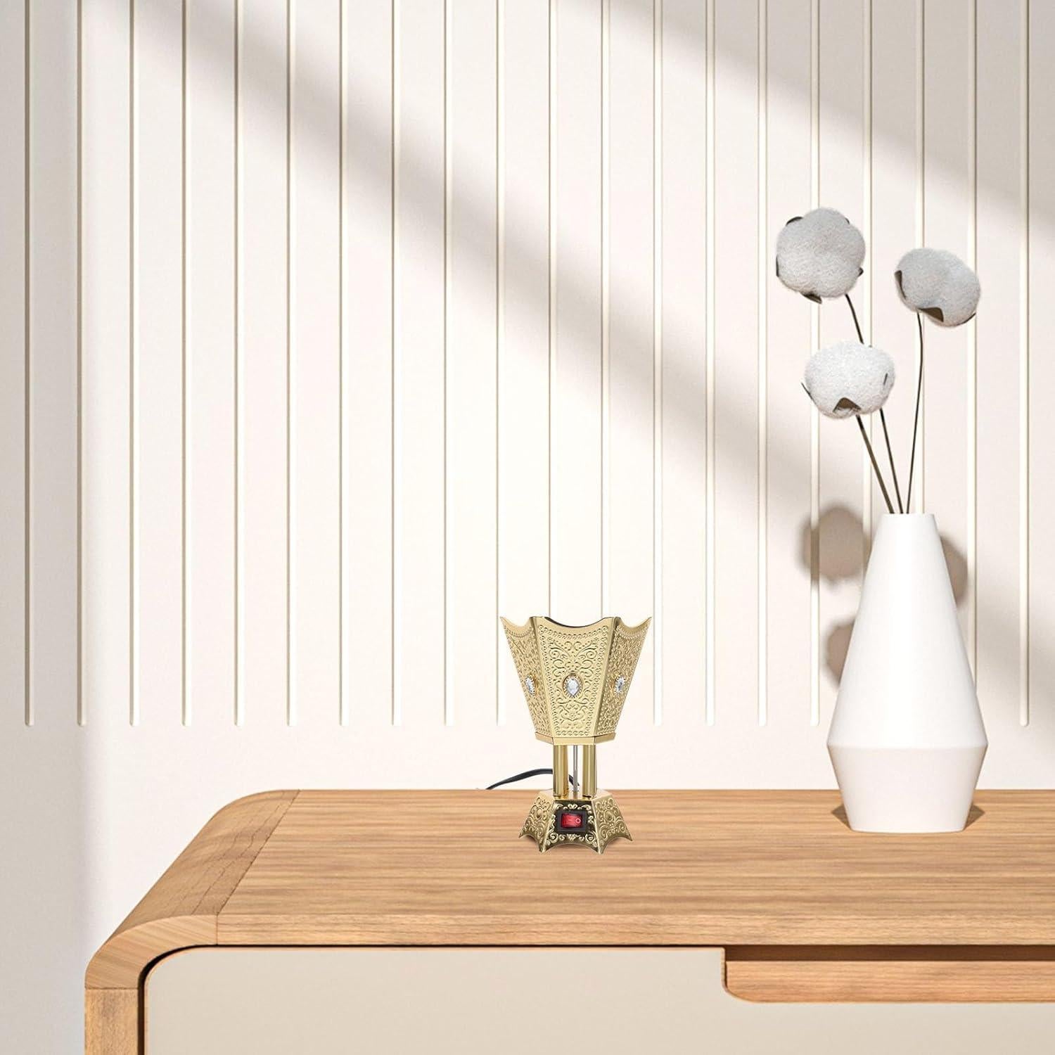 Quemador de Incienso Eléctrico Cabilock Dorado 390g Estilo Medio Oriente