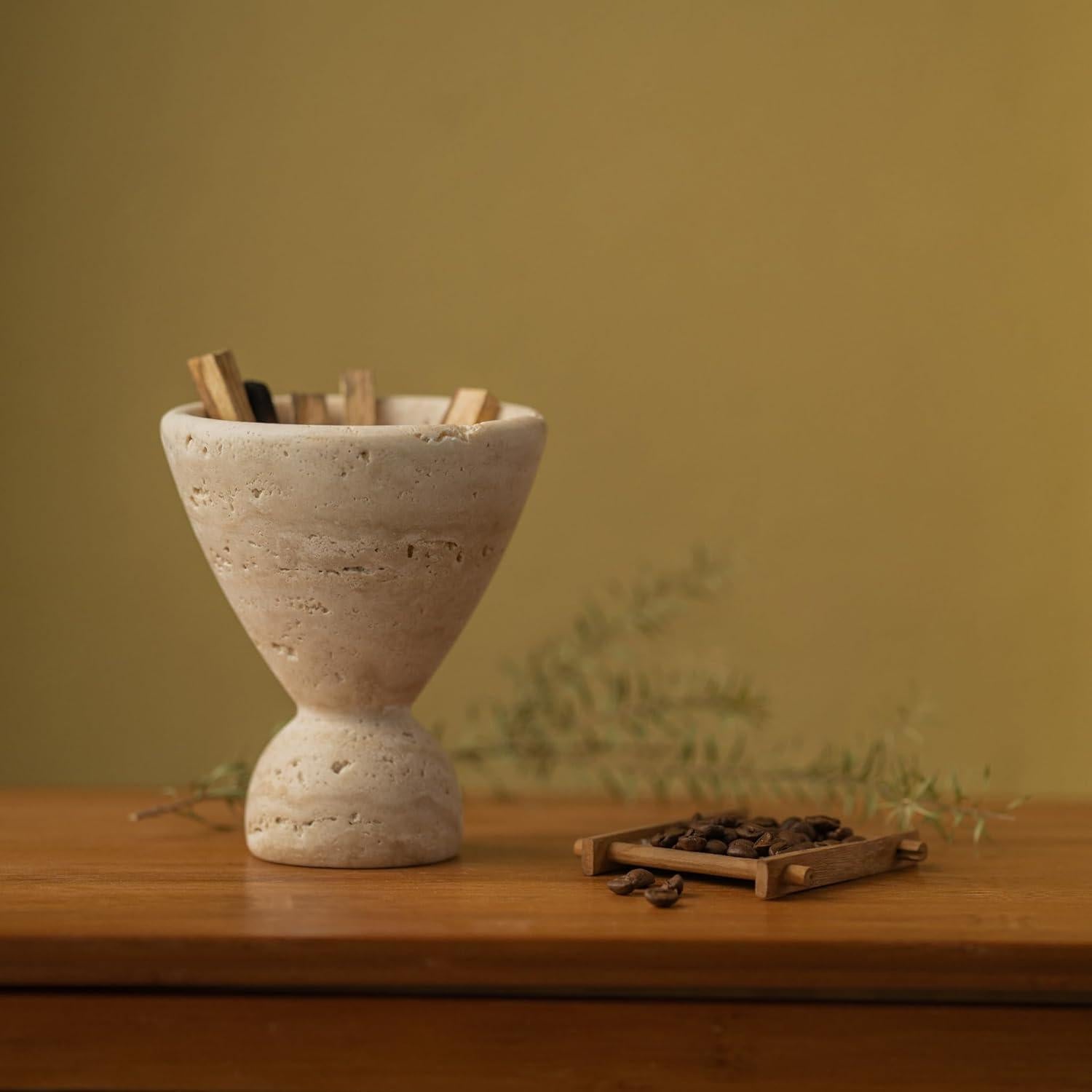 Quemador de Incienso y Jarrón de Travertina Natural Wild Works