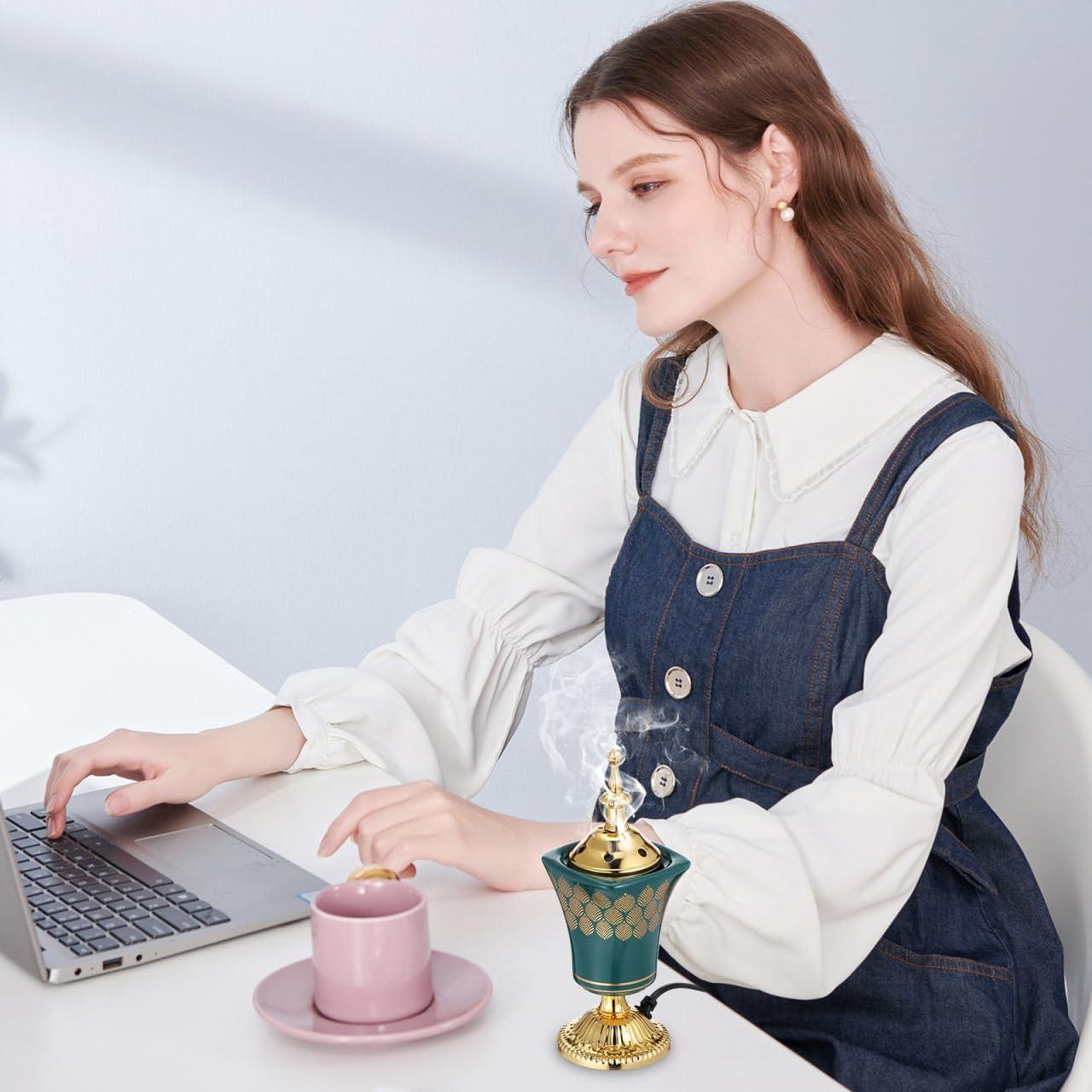 Quemador de Incienso Eléctrico Cabilock Cerámica Verde 19.5cm