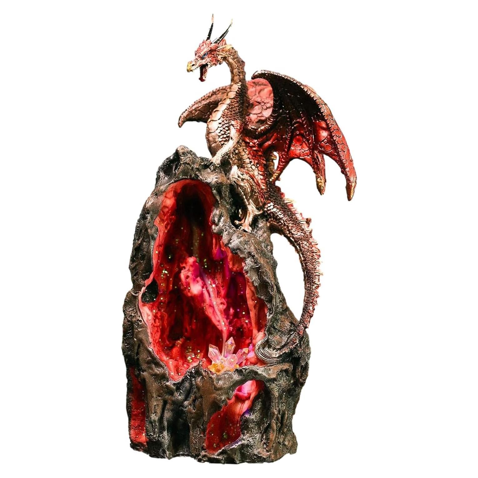 Estatua Dragón Rojo Ebros 33 cm con Incienso y LED