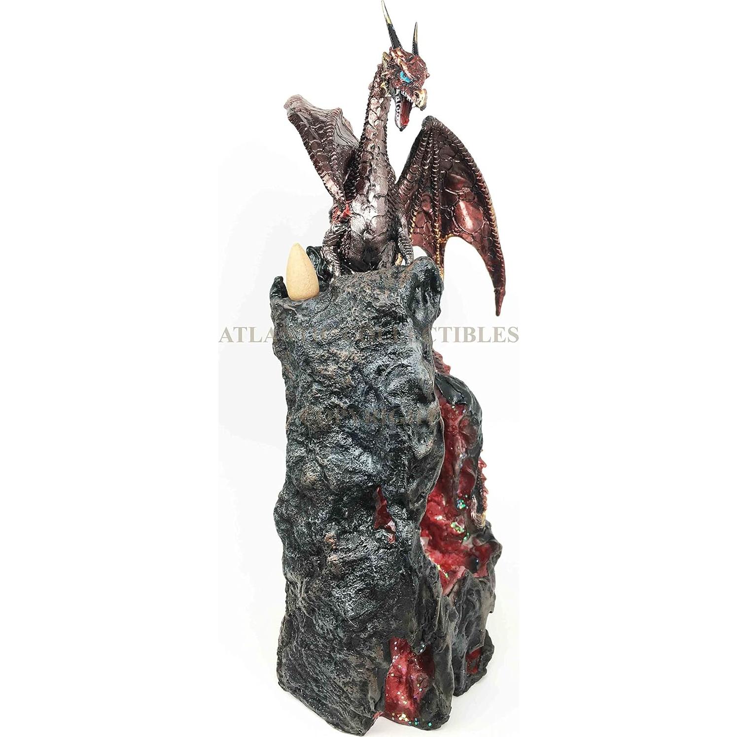 Estatua Dragón Rojo Ebros 33 cm con Incienso y LED
