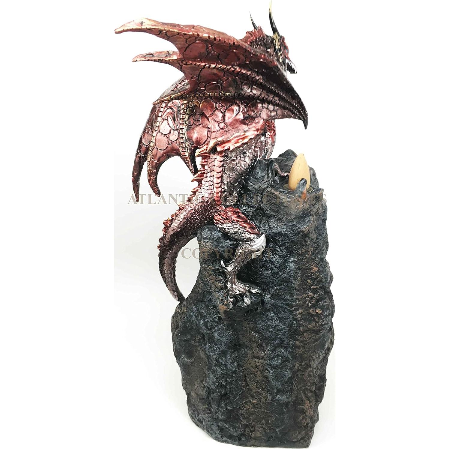 Estatua Dragón Rojo Ebros 33 cm con Incienso y LED