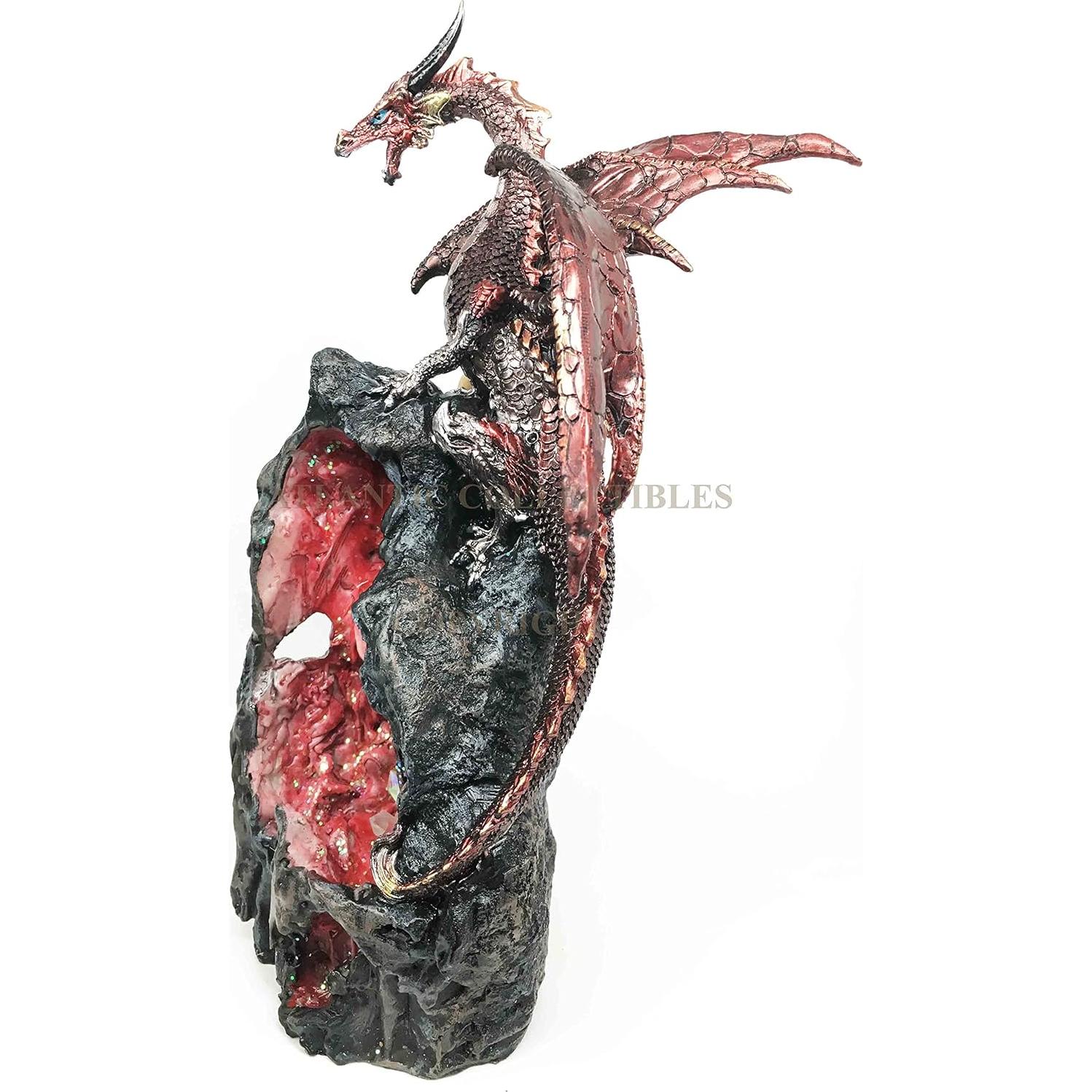 Estatua Dragón Rojo Ebros 33 cm con Incienso y LED
