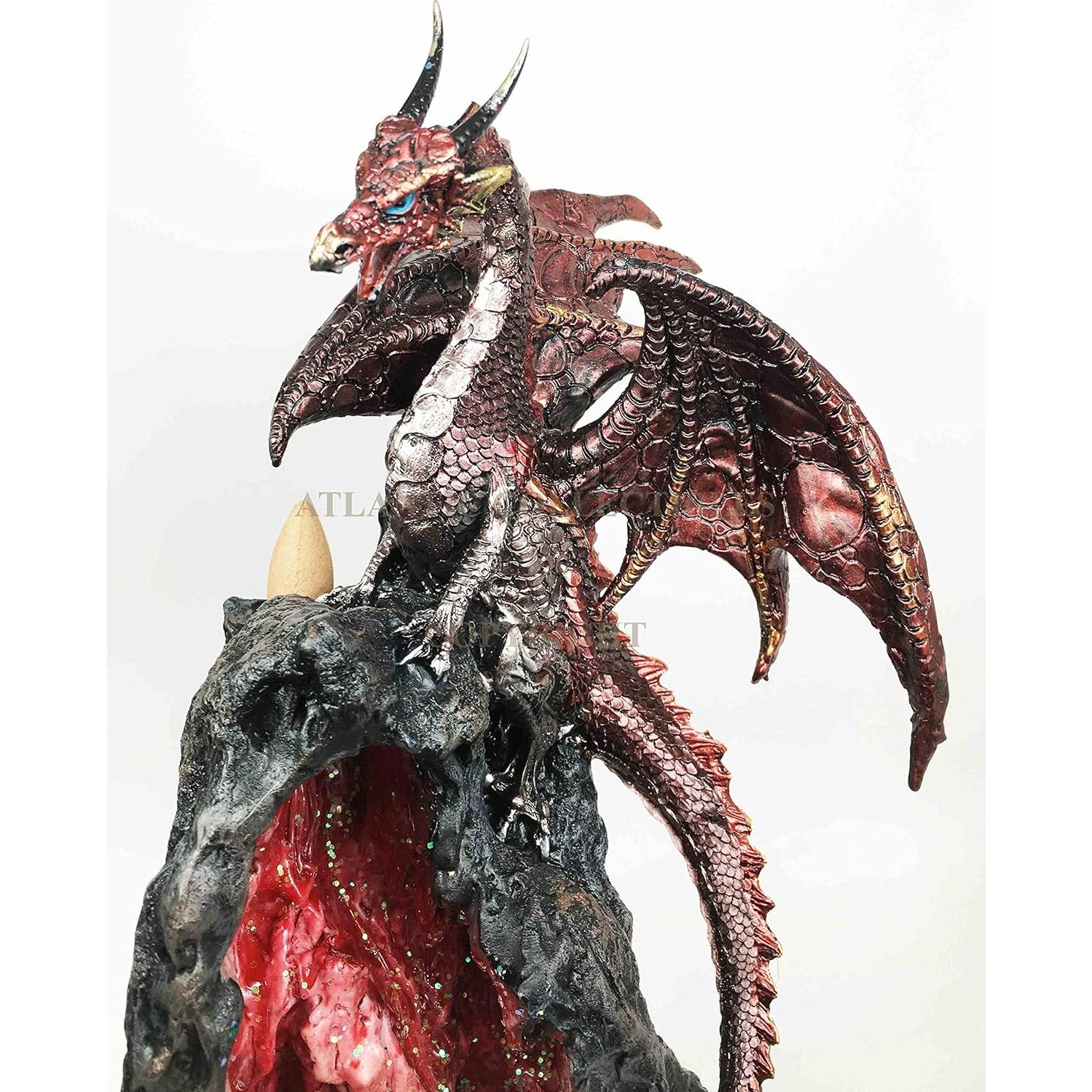 Estatua Dragón Rojo Ebros 33 cm con Incienso y LED