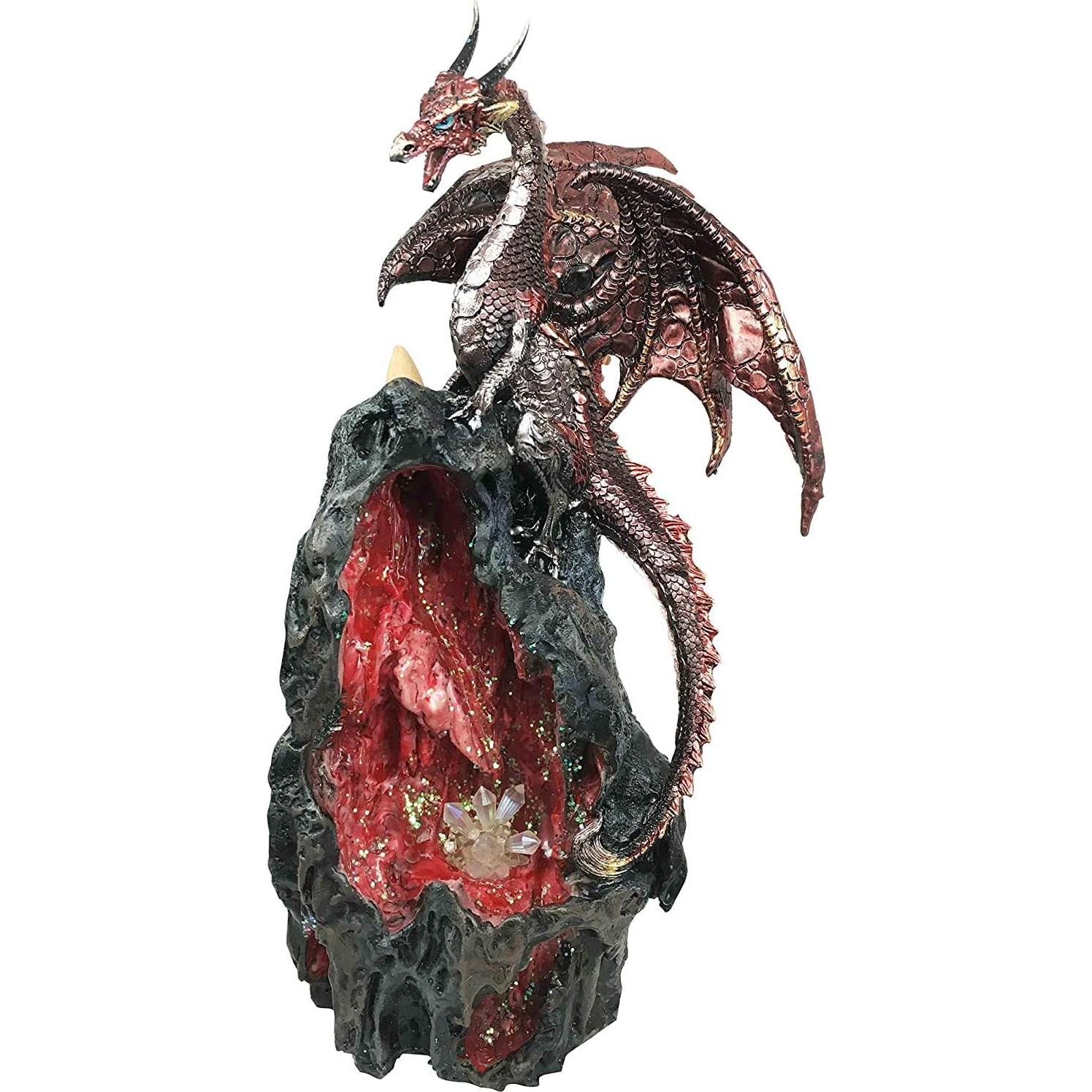 Estatua Dragón Rojo Ebros 33 cm con Incienso y LED