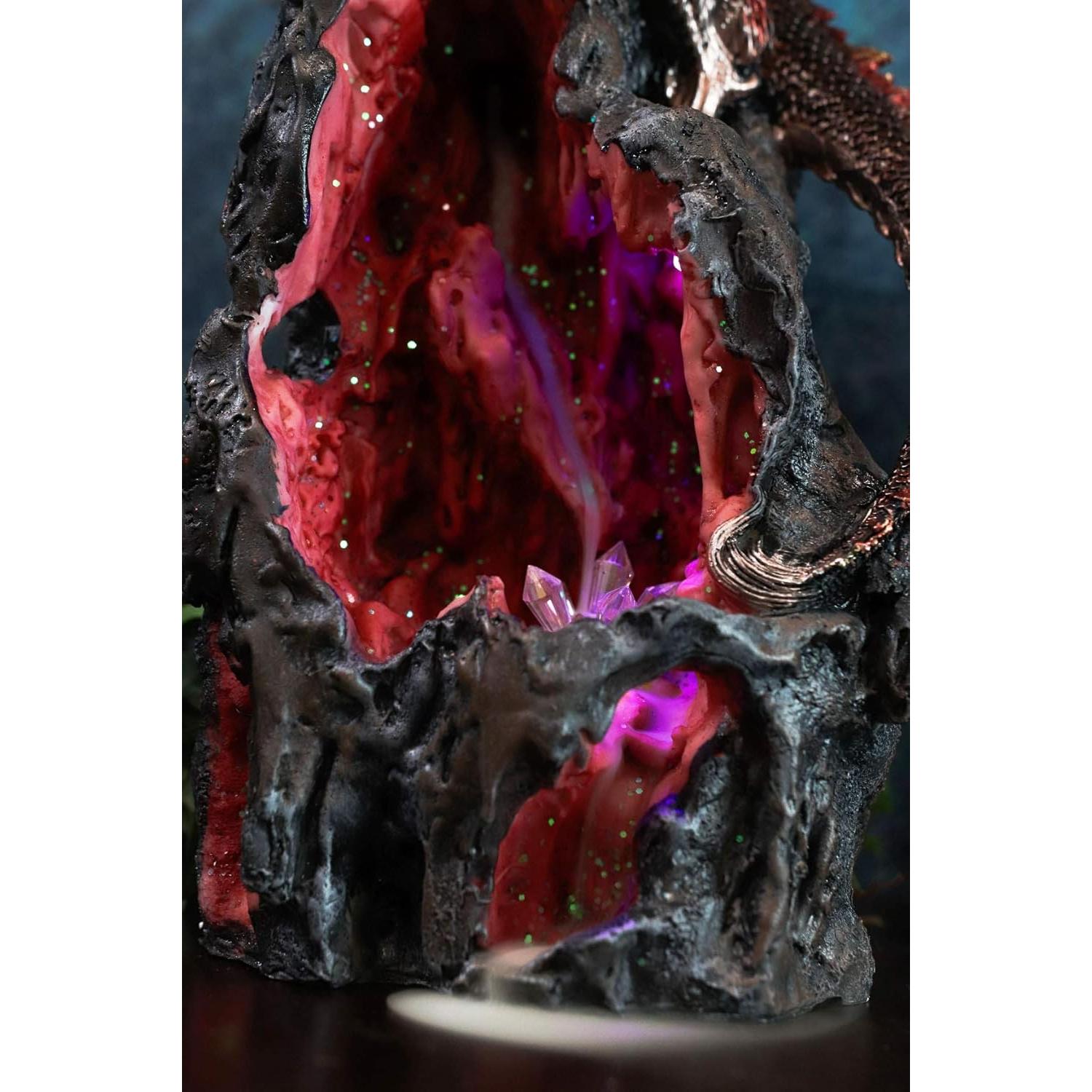 Estatua Dragón Rojo Ebros 33 cm con Incienso y LED