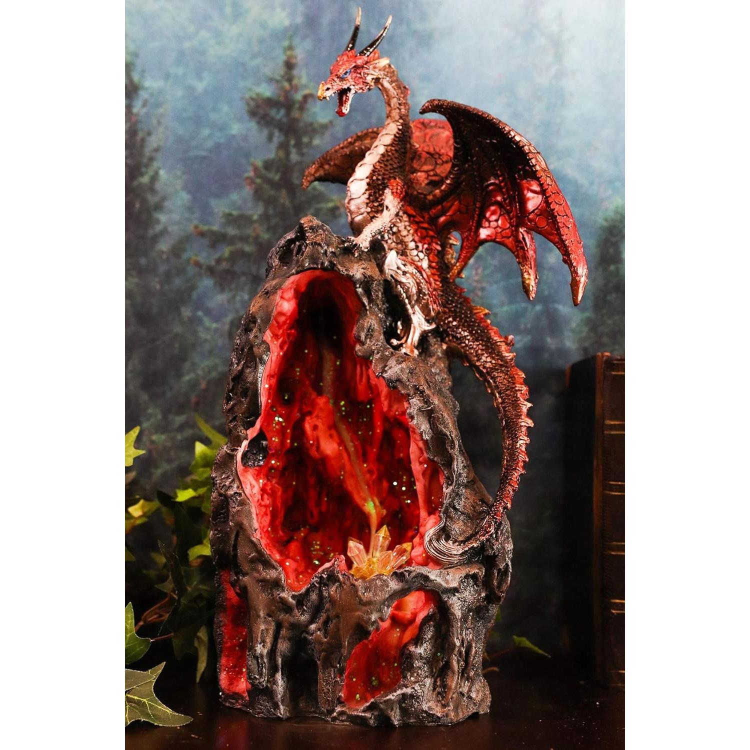 Estatua Dragón Rojo Ebros 33 cm con Incienso y LED