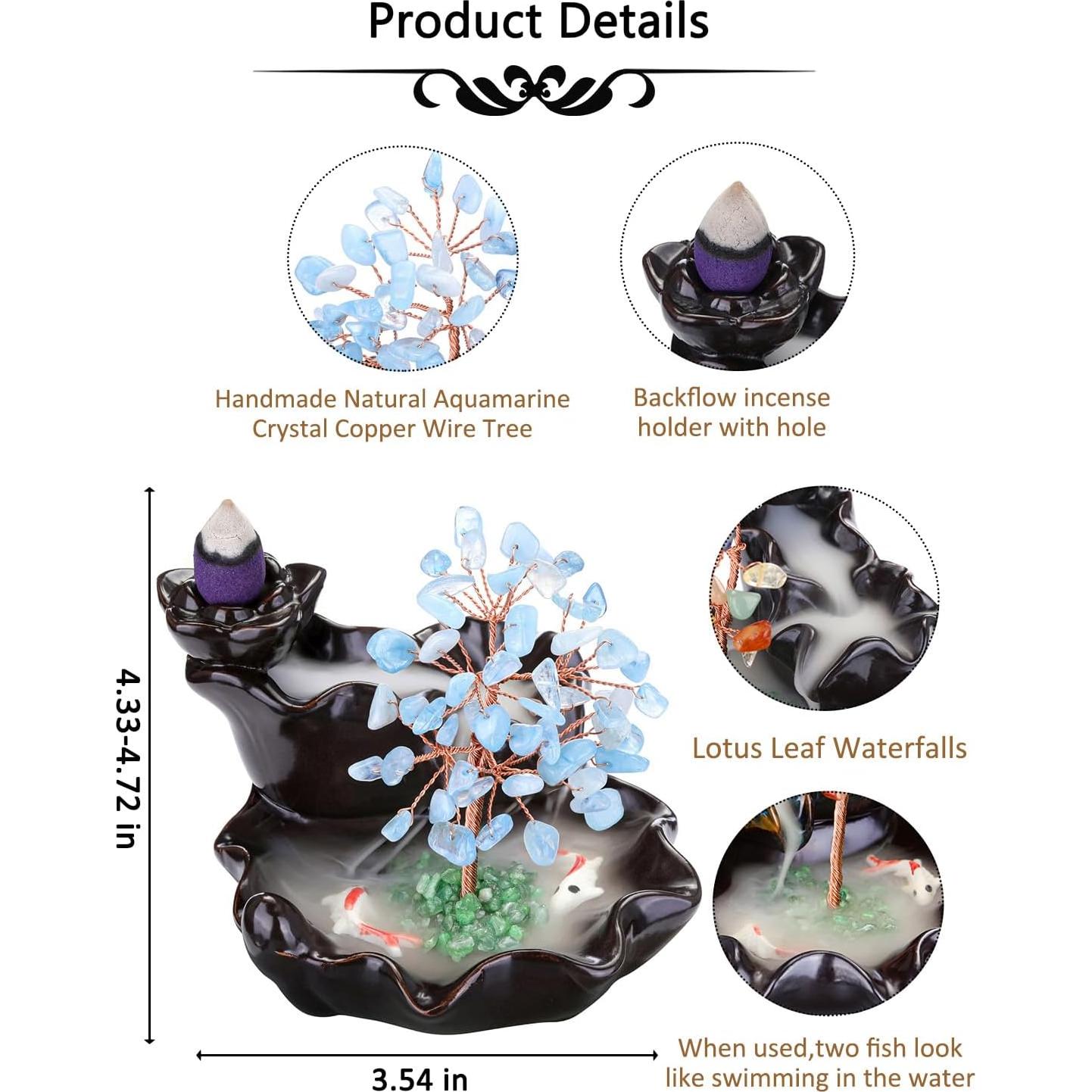 Quemador de Incienso de Flujo Inverso CristalesLágrimas Acuamarina