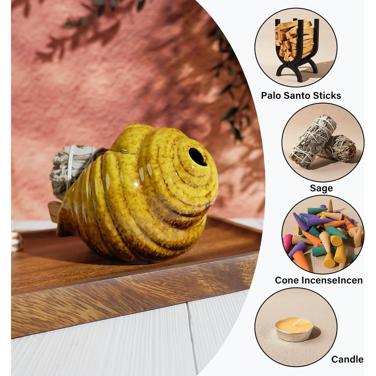 Mini Chimenea de Cerámica Amarilla MOUGIGI para Palo Santo