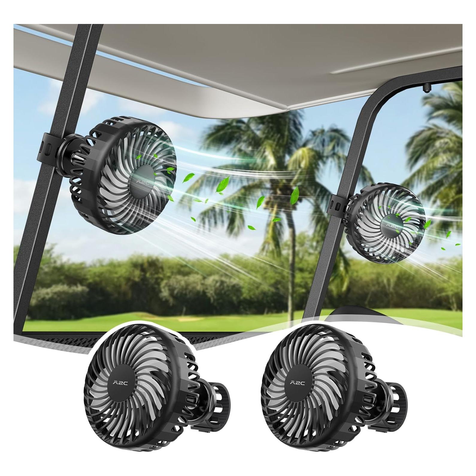 Ventilador Recargable A2C para Carro de Golf 4000mAh 3 Velocidades