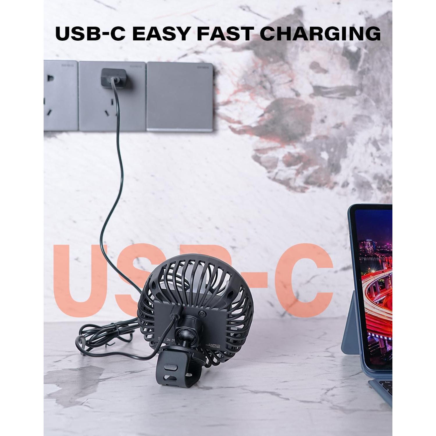 Ventilador Recargable A2C para Carro de Golf 4000mAh 3 Velocidades