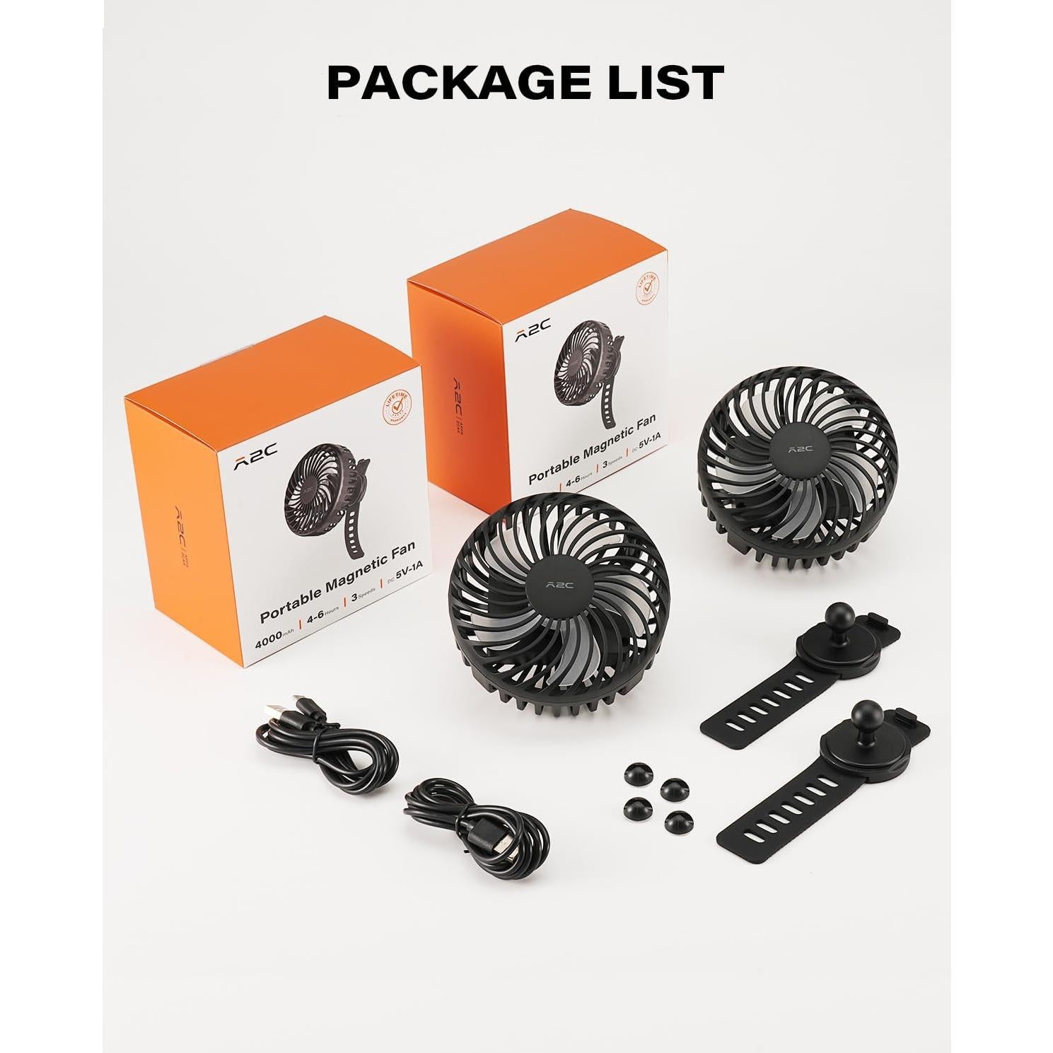 Ventilador Recargable A2C para Carro de Golf 4000mAh 3 Velocidades